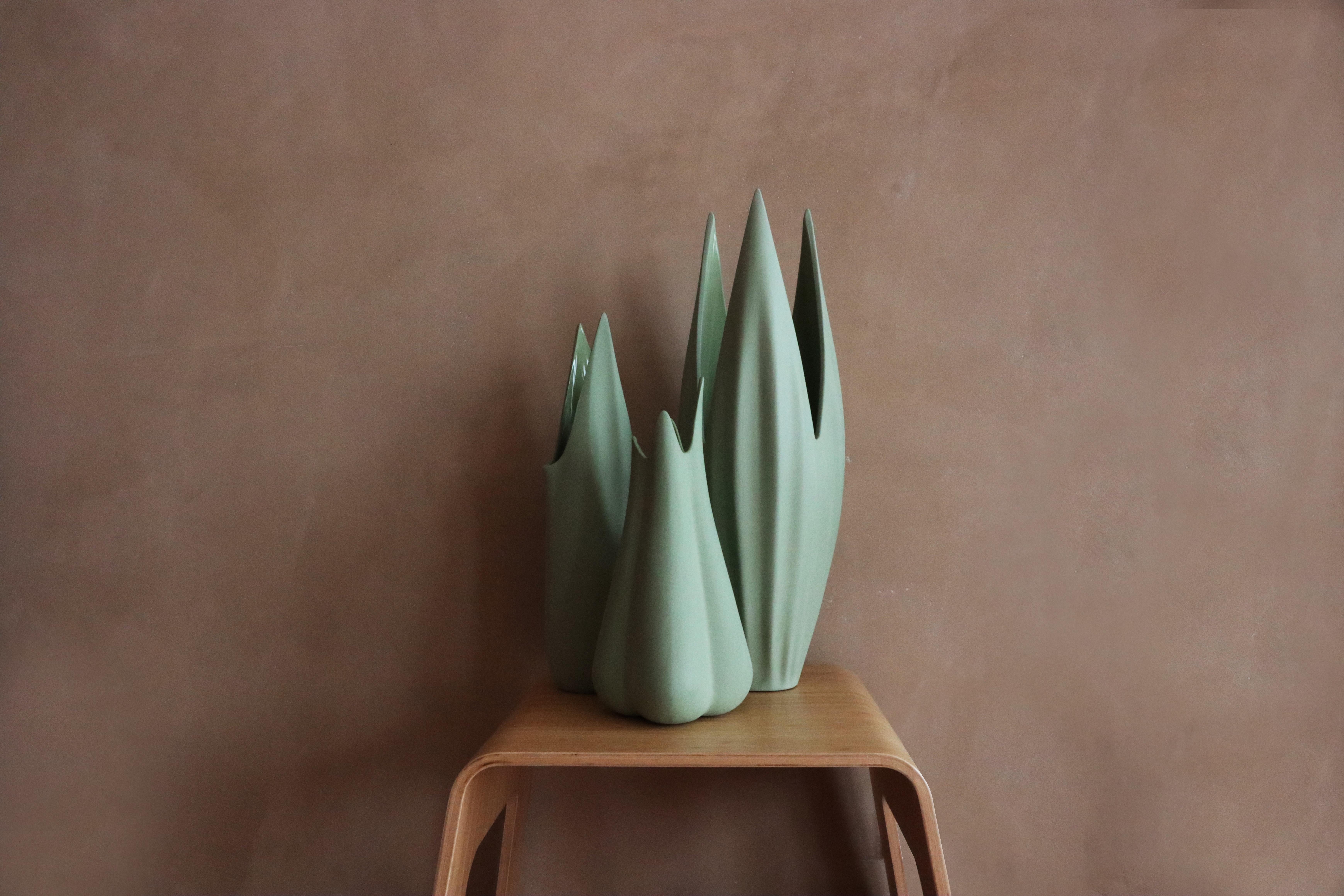 Glazed Lilium Vase, Olive Green - Matte For Sale