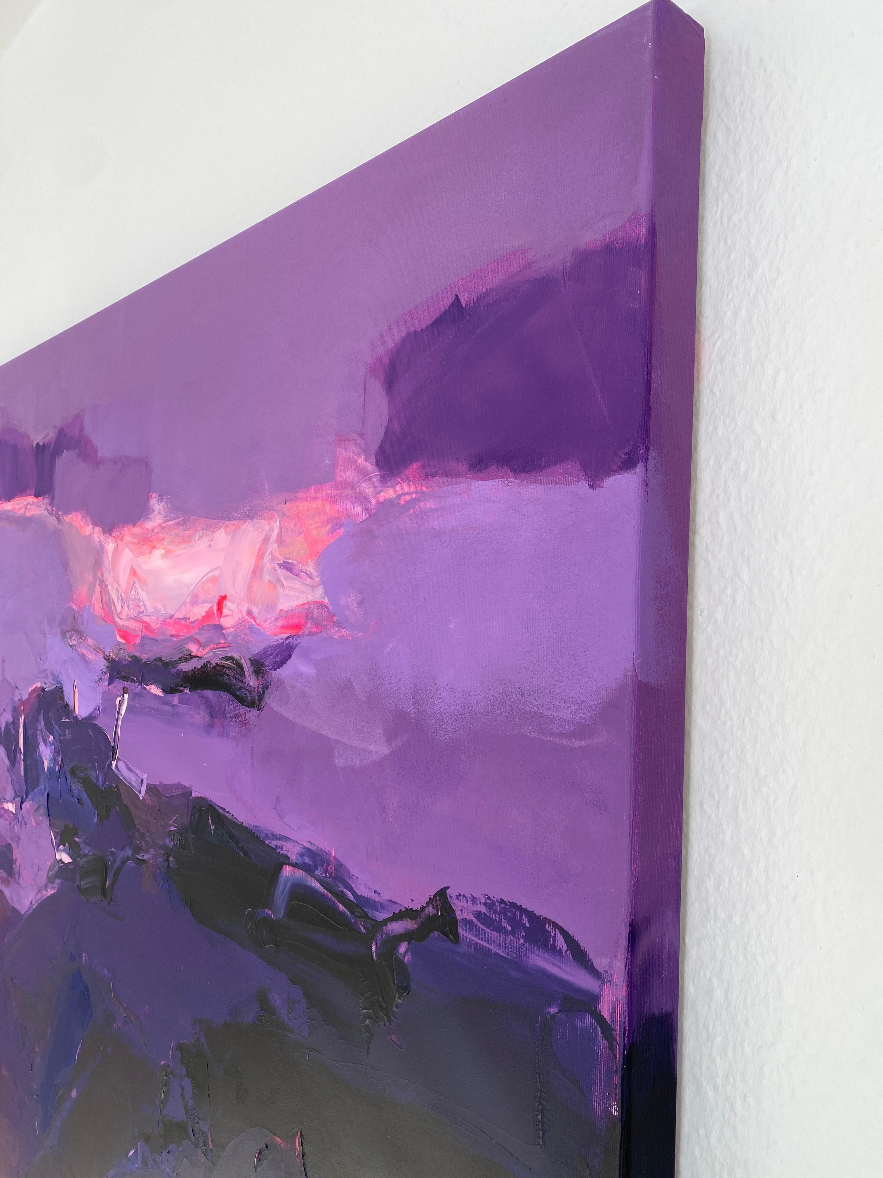 Horizon - Peinture abstraite contemporaine pourpre - Painting de Liliya Nikolova