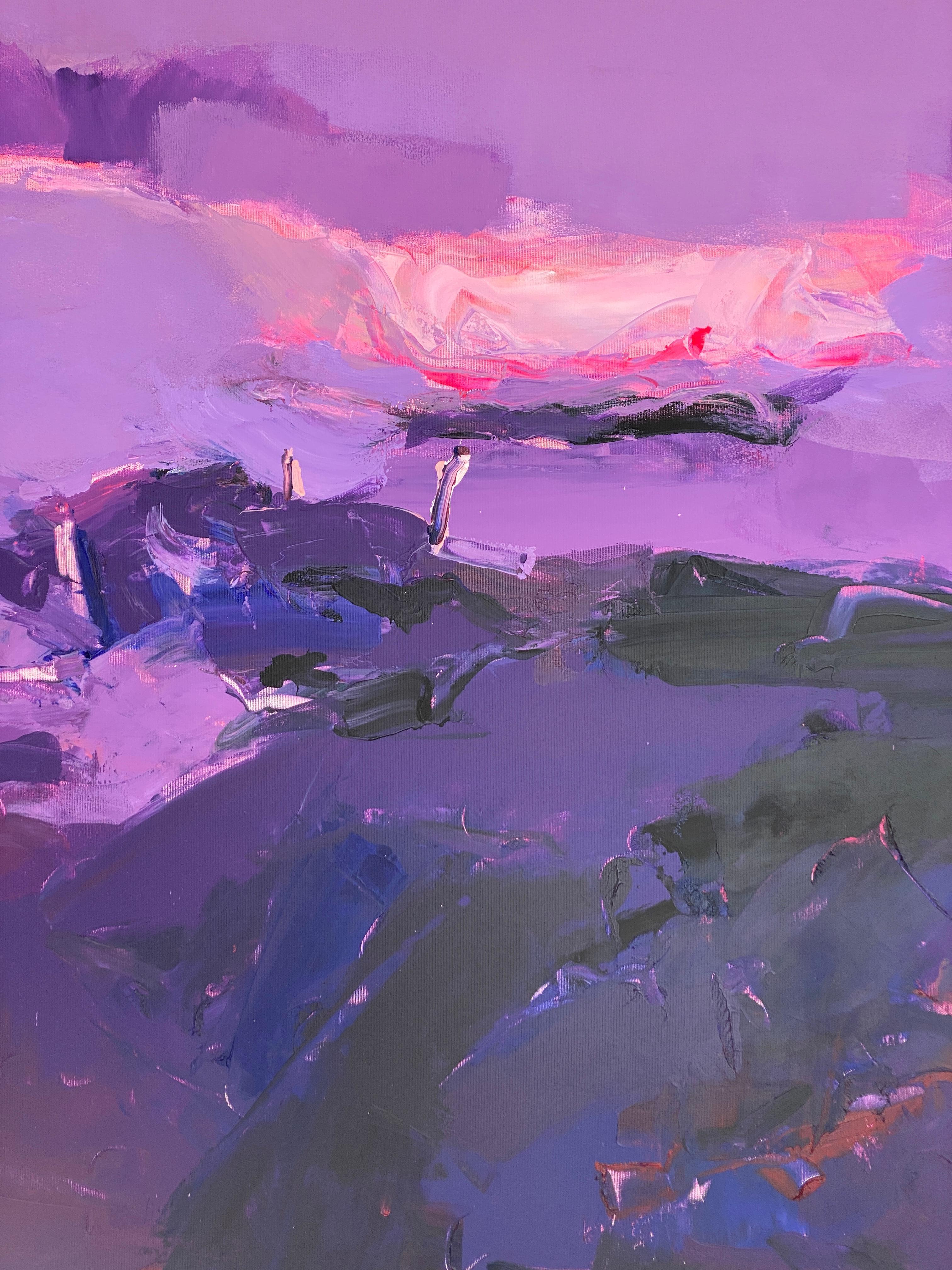 Horizon - Peinture abstraite contemporaine pourpre - Abstrait Painting par Liliya Nikolova