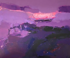 Horizon - Peinture abstraite contemporaine pourpre
