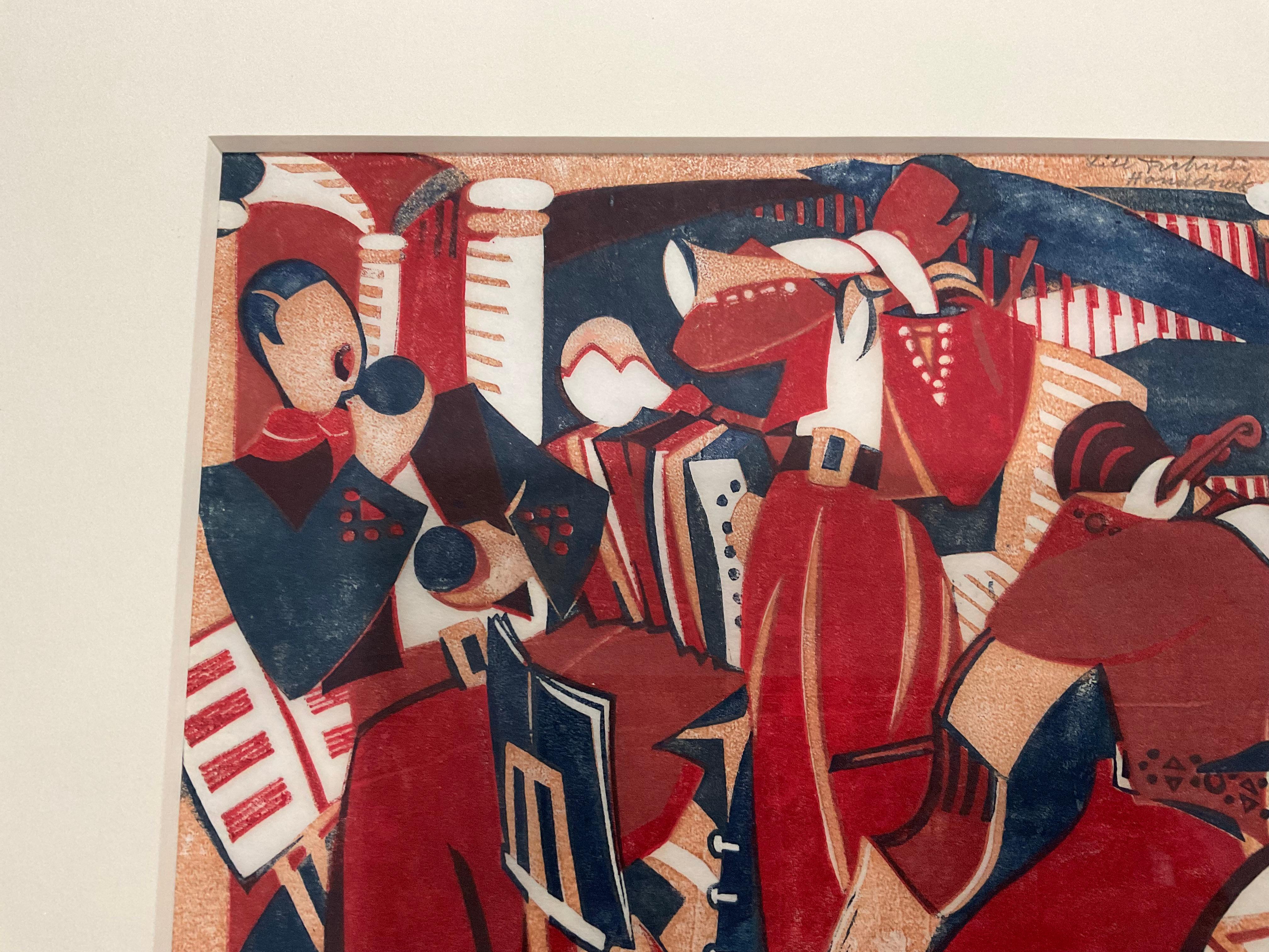 Paper Lill Tschudi (1911-2004) Rhumba Band II Lino Cut Signed and Numbered 5 of 50 For Sale