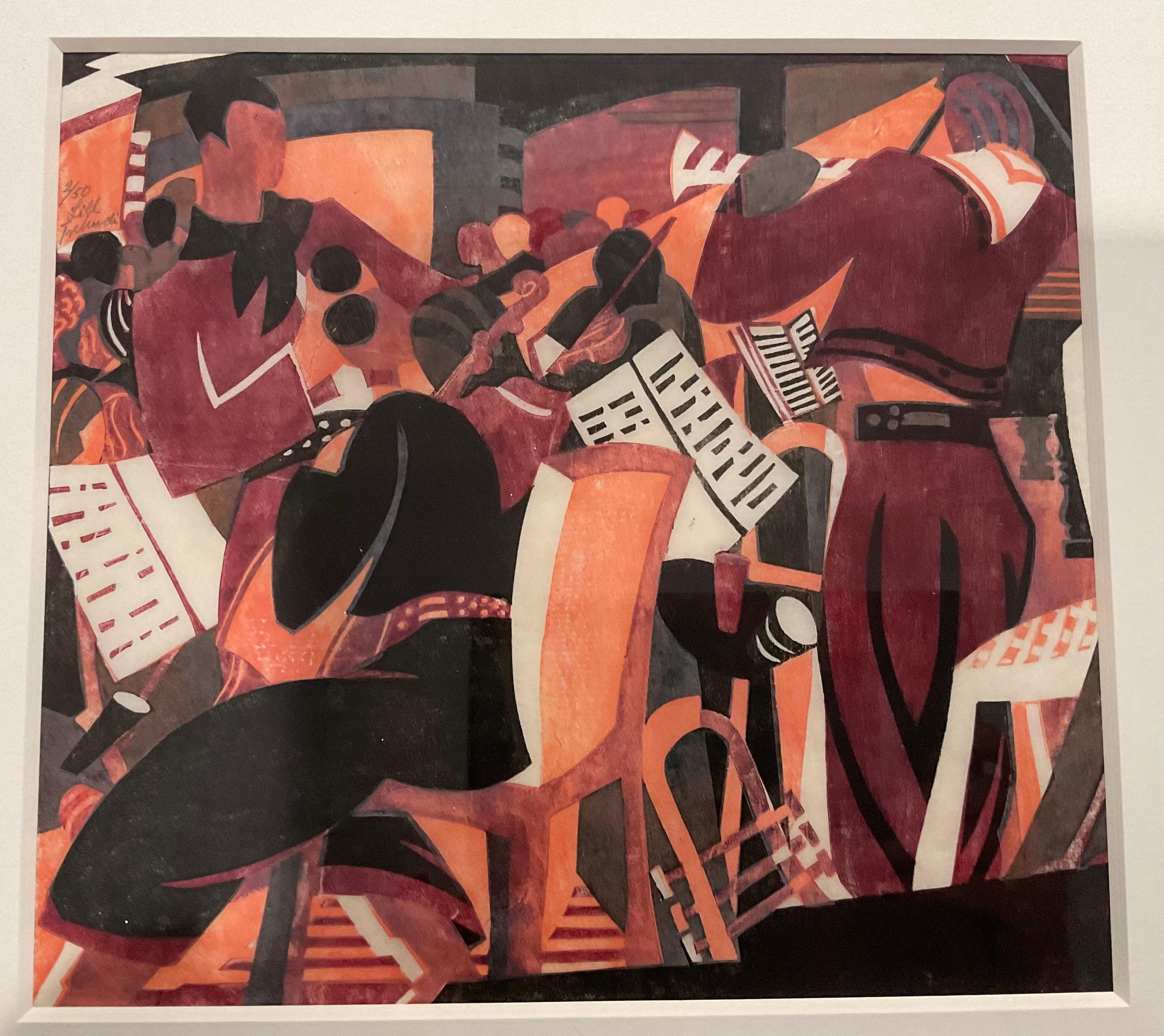 Lill Tschudi (1911-2004) Rhumba I Lino Cut Signed and Numbered 2 of 50. Includes copies of original gallery paperwork from Mary Ryan Gallery New York, NY And original receipt from 1990. 