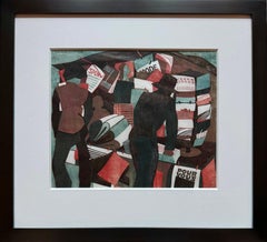 "Kiosk in Paris" British Linocut 1/50 European Modernism Swiss Vorticism Deco