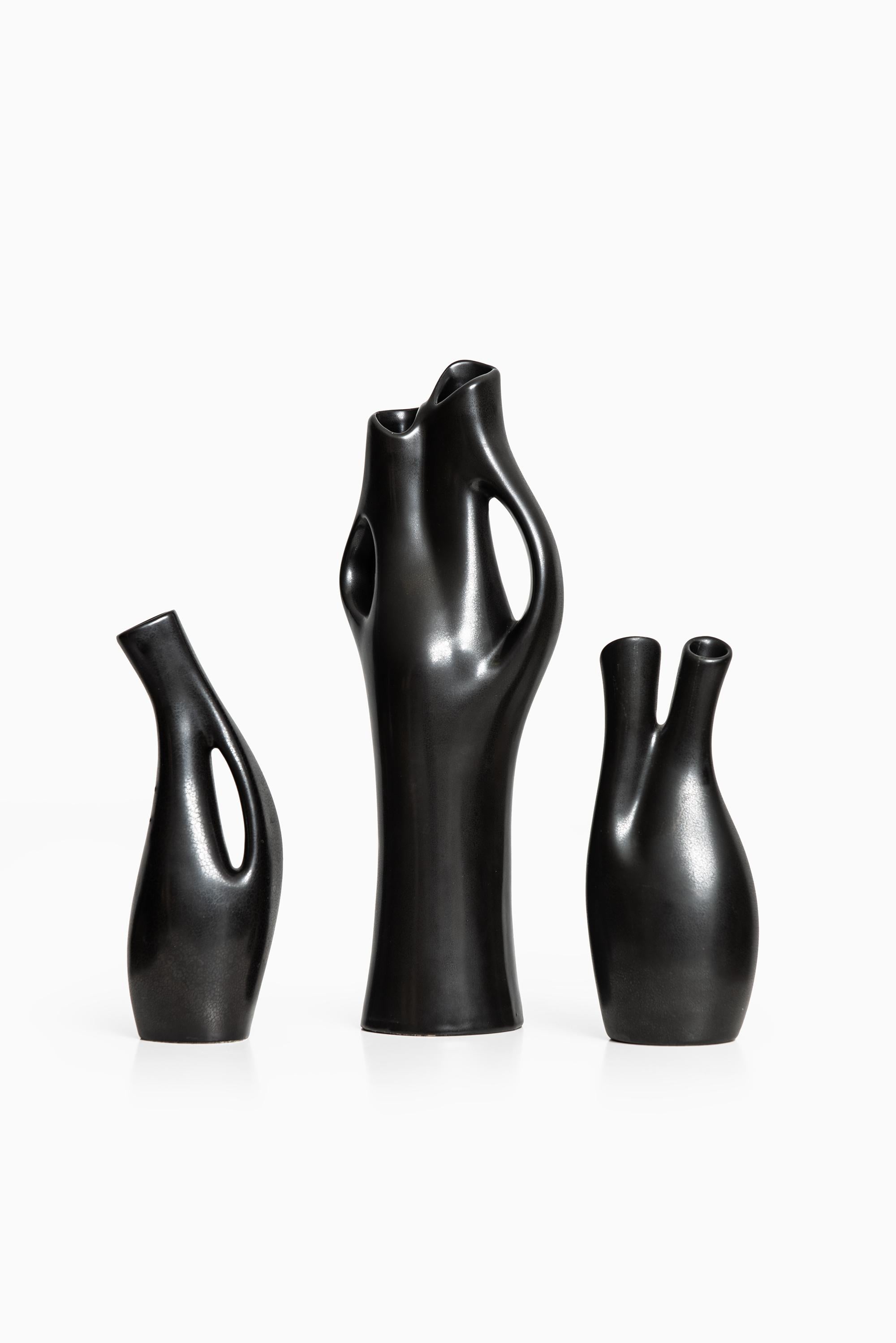 Swedish Lillemor Mannerheim stoneware vases Mangania by Upsala Ekeby in Sweden For Sale