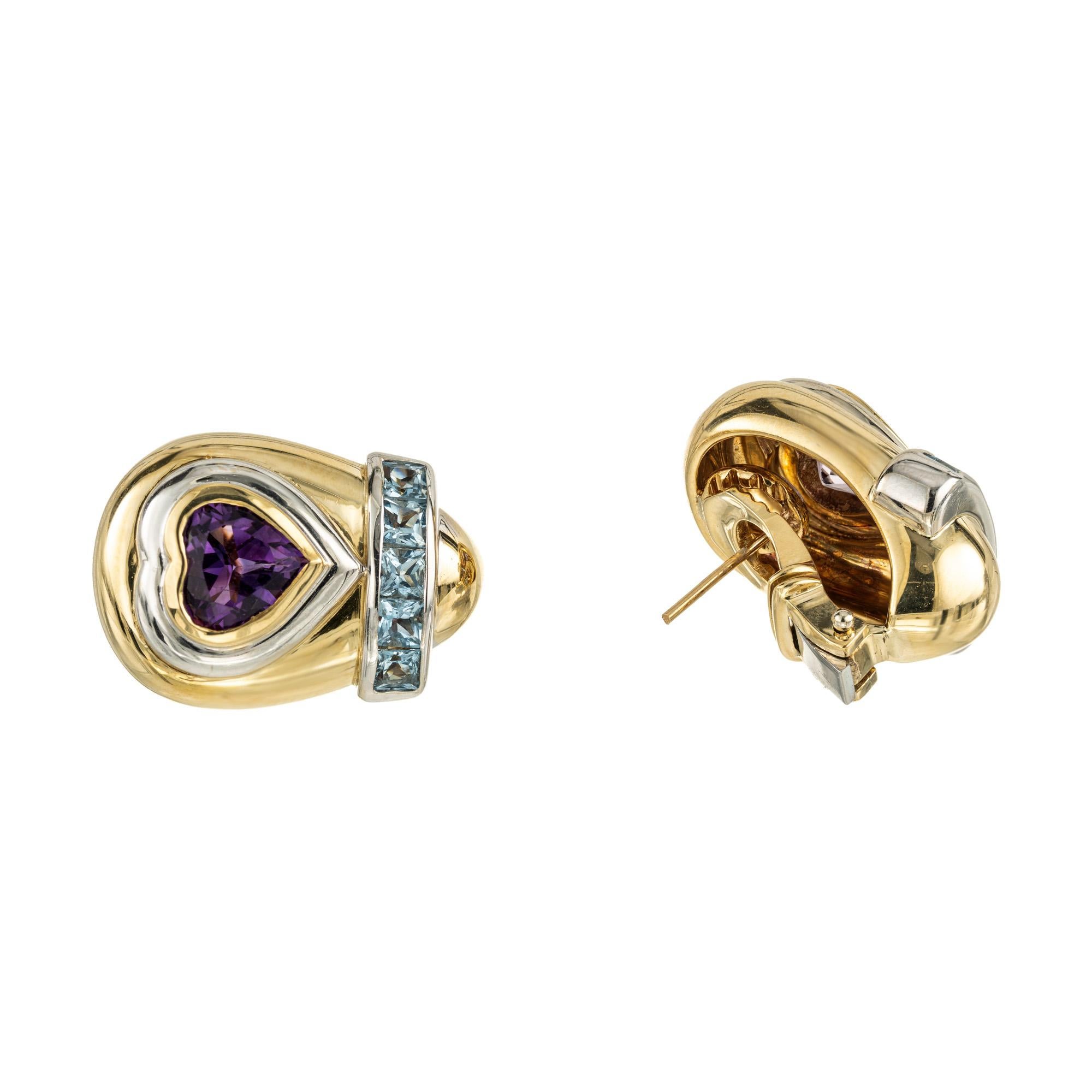 Lilly Pendientes de oro de 10,00 quilates Corazón Amatista Aguamarina Cuadrada Clip Post Corte de corazón en venta