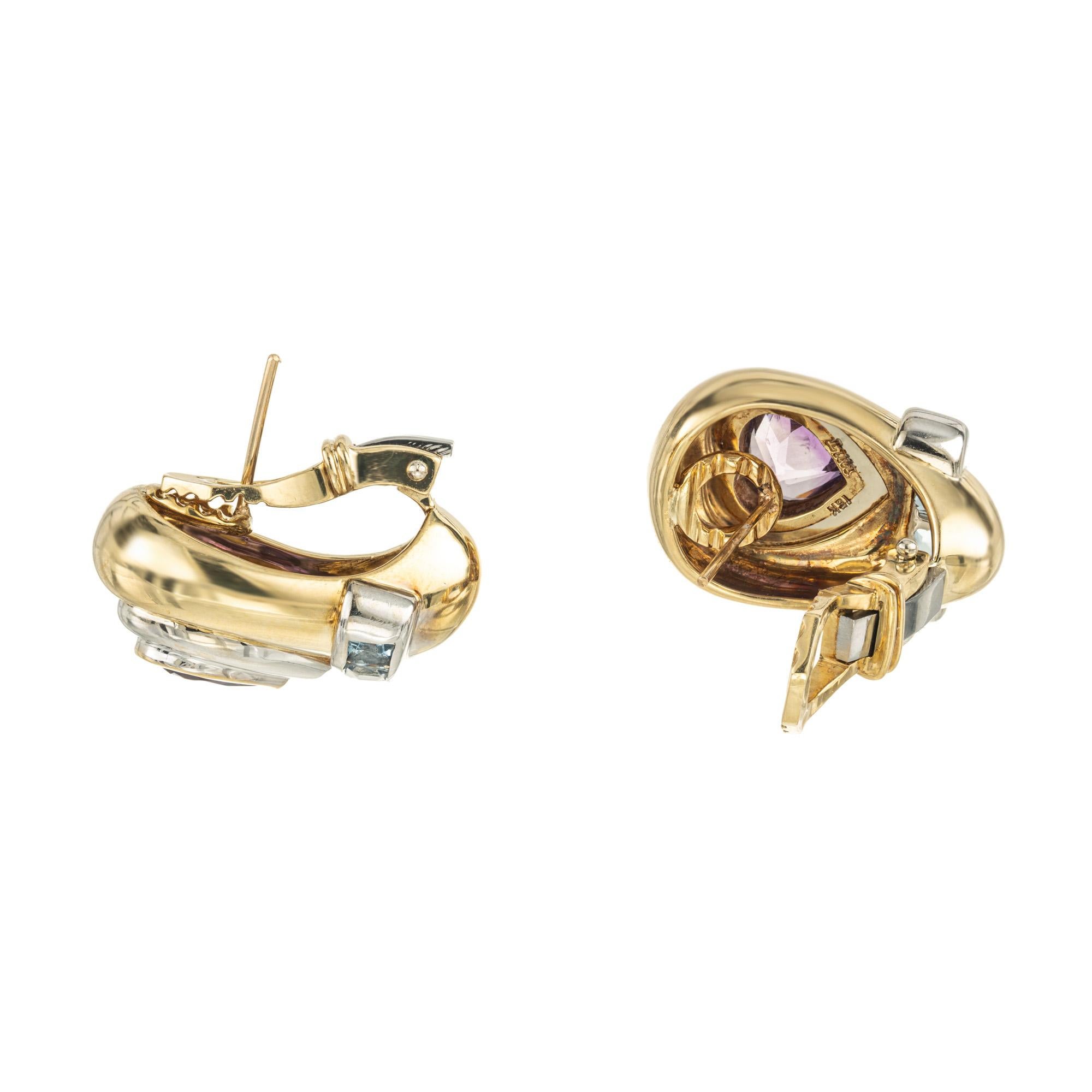 De las mujeres Lilly Pendientes de oro de 10,00 quilates Corazón Amatista Aguamarina Cuadrada Clip Post en venta