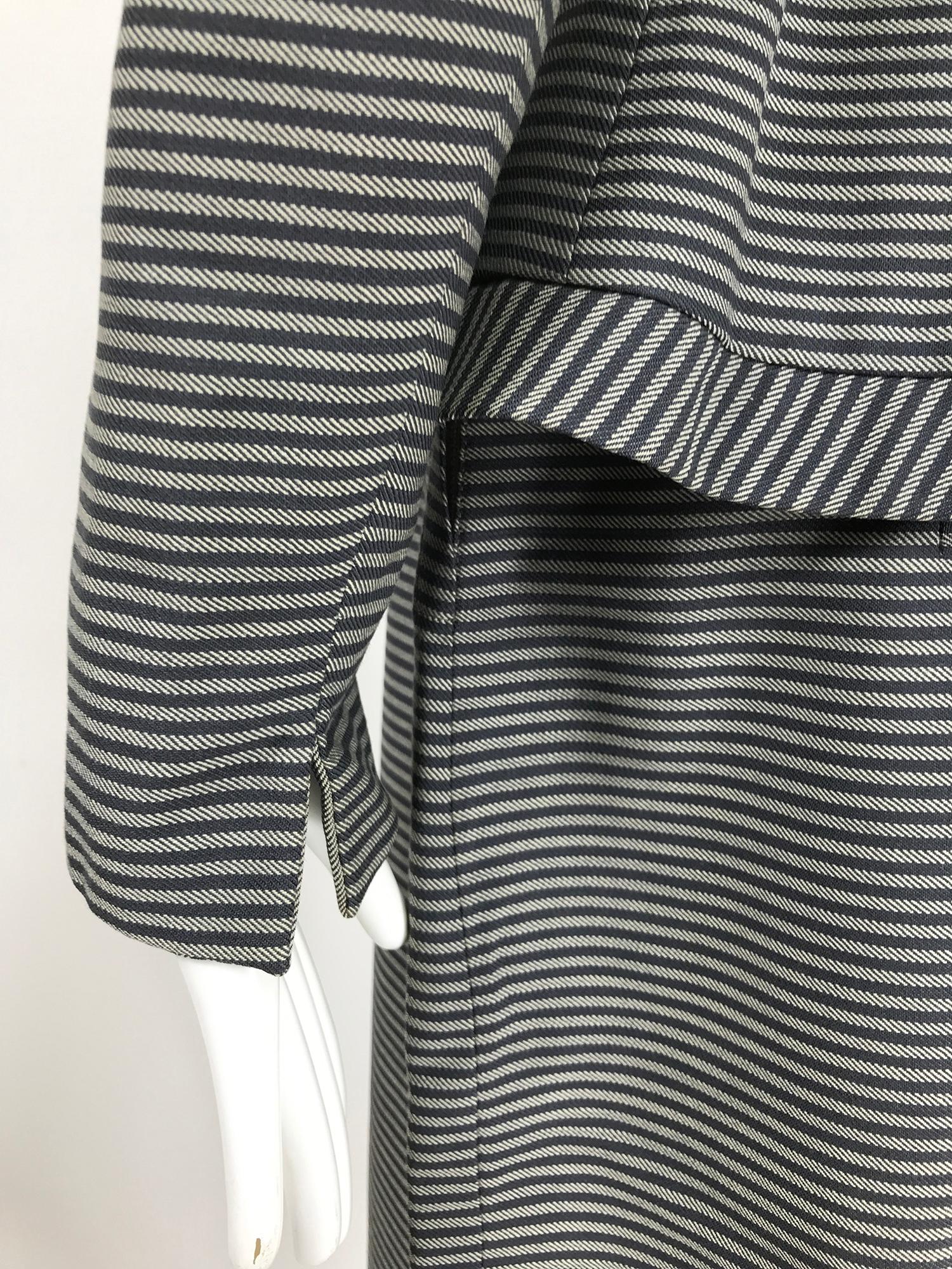 Lilli Ann 1940s Nip Waist Peplum Hem Black & White Stripe Wool Skirt Suit For Sale 4