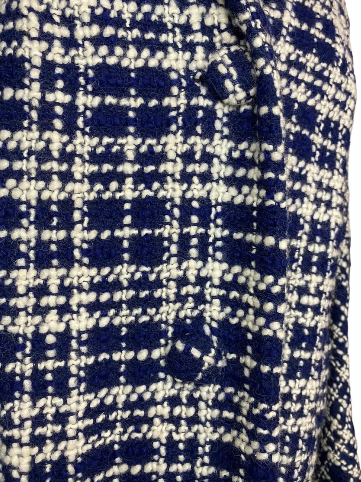 Lilli Ann 1960er Jahre Blau-Weiß karierter Schal mit Schalkragen aus Wolle mit Swing-Mantel MED/LG Damen im Angebot