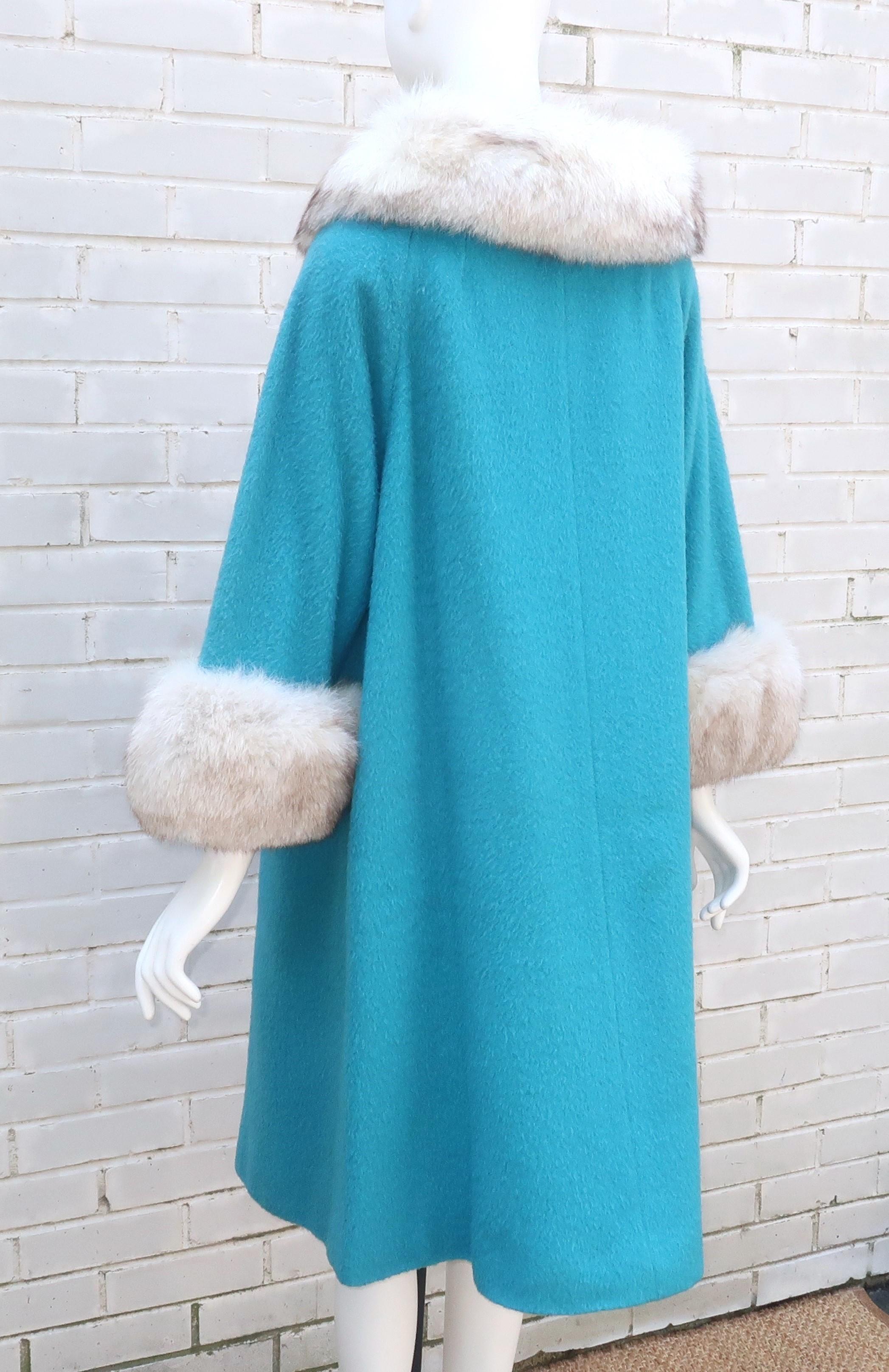 Lilli Ann Aqua Blue Coat With Fox Fur Trim, C.1960 6