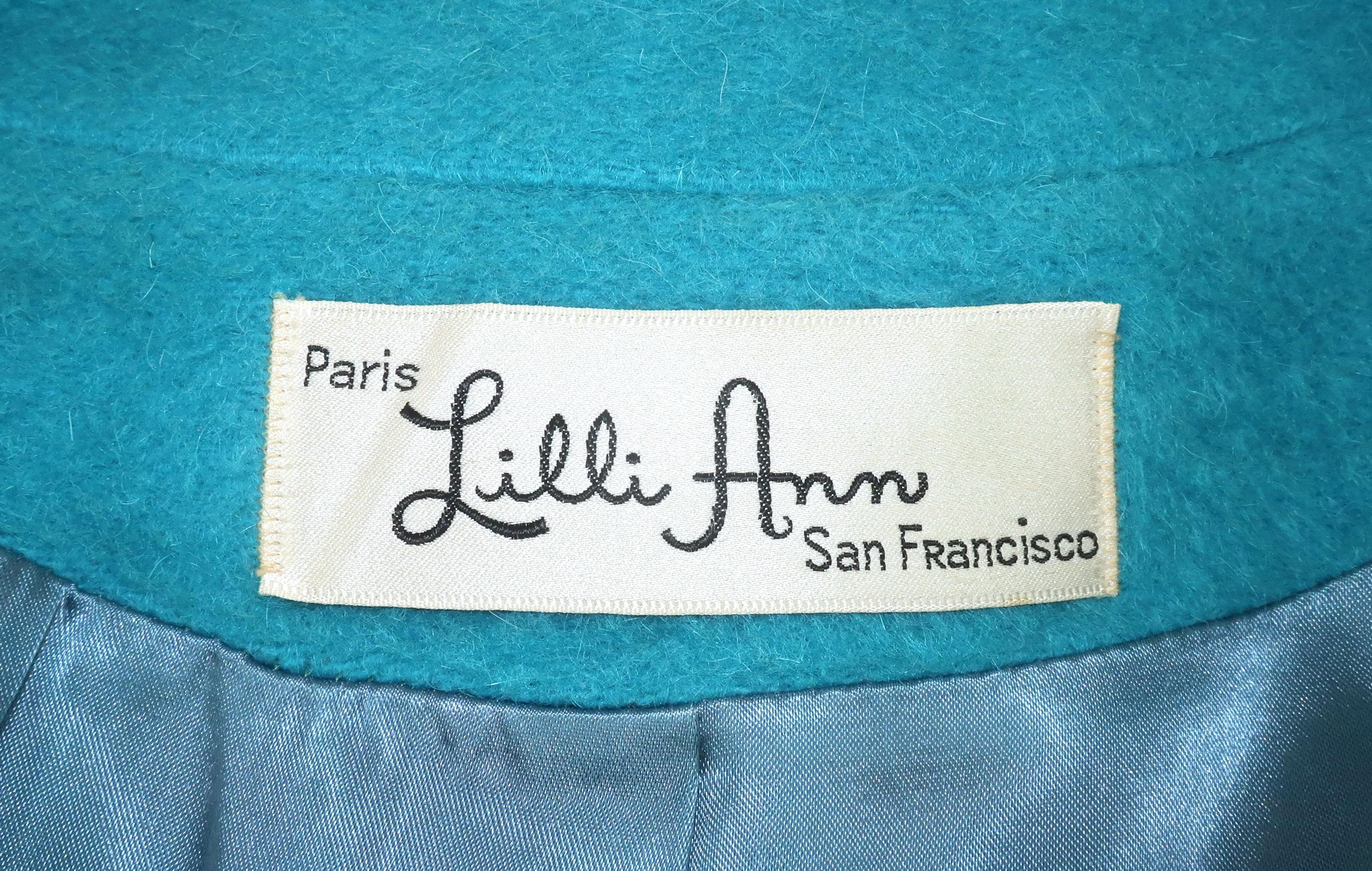 Lilli Ann Aqua Blue Coat With Fox Fur Trim, C.1960 7