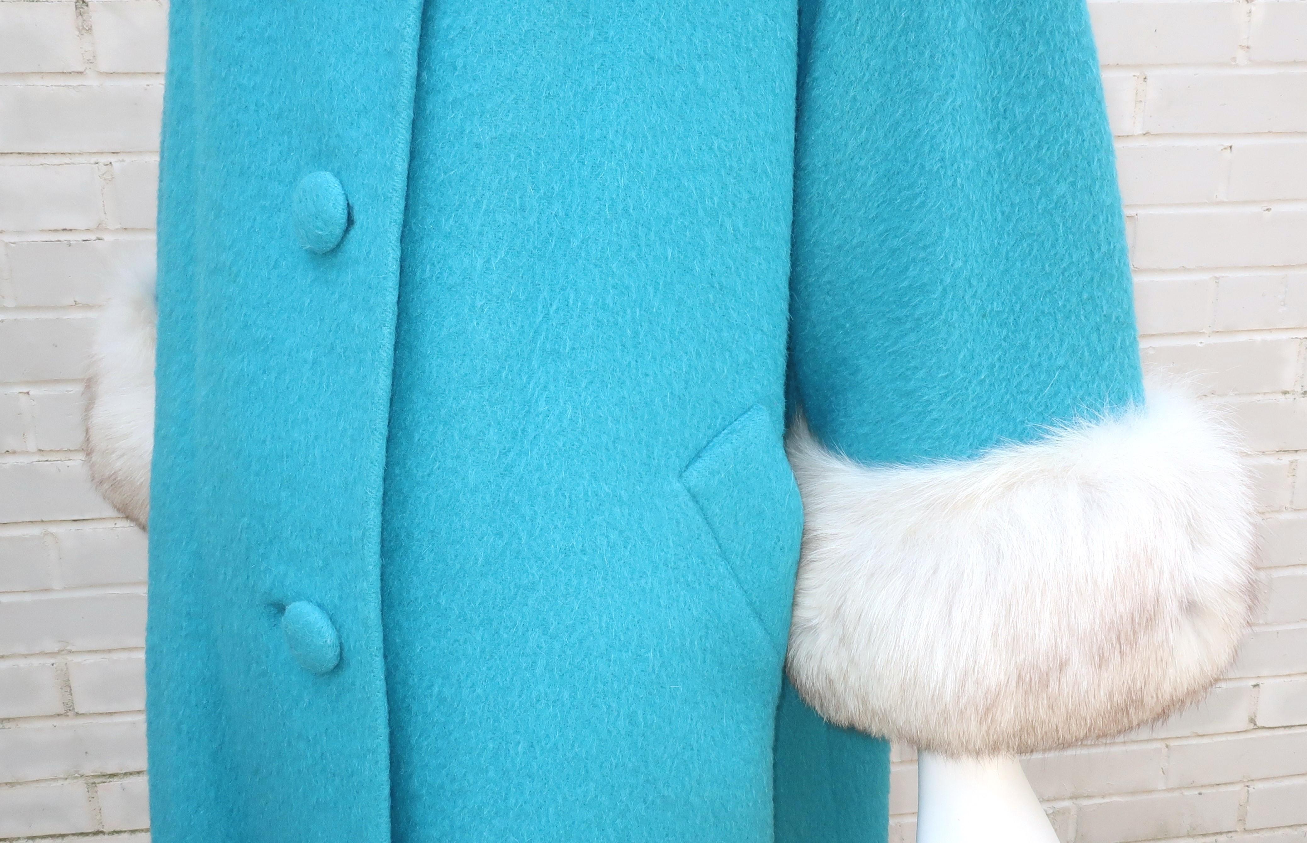 Lilli Ann Aqua Blue Coat With Fox Fur Trim, C.1960 4