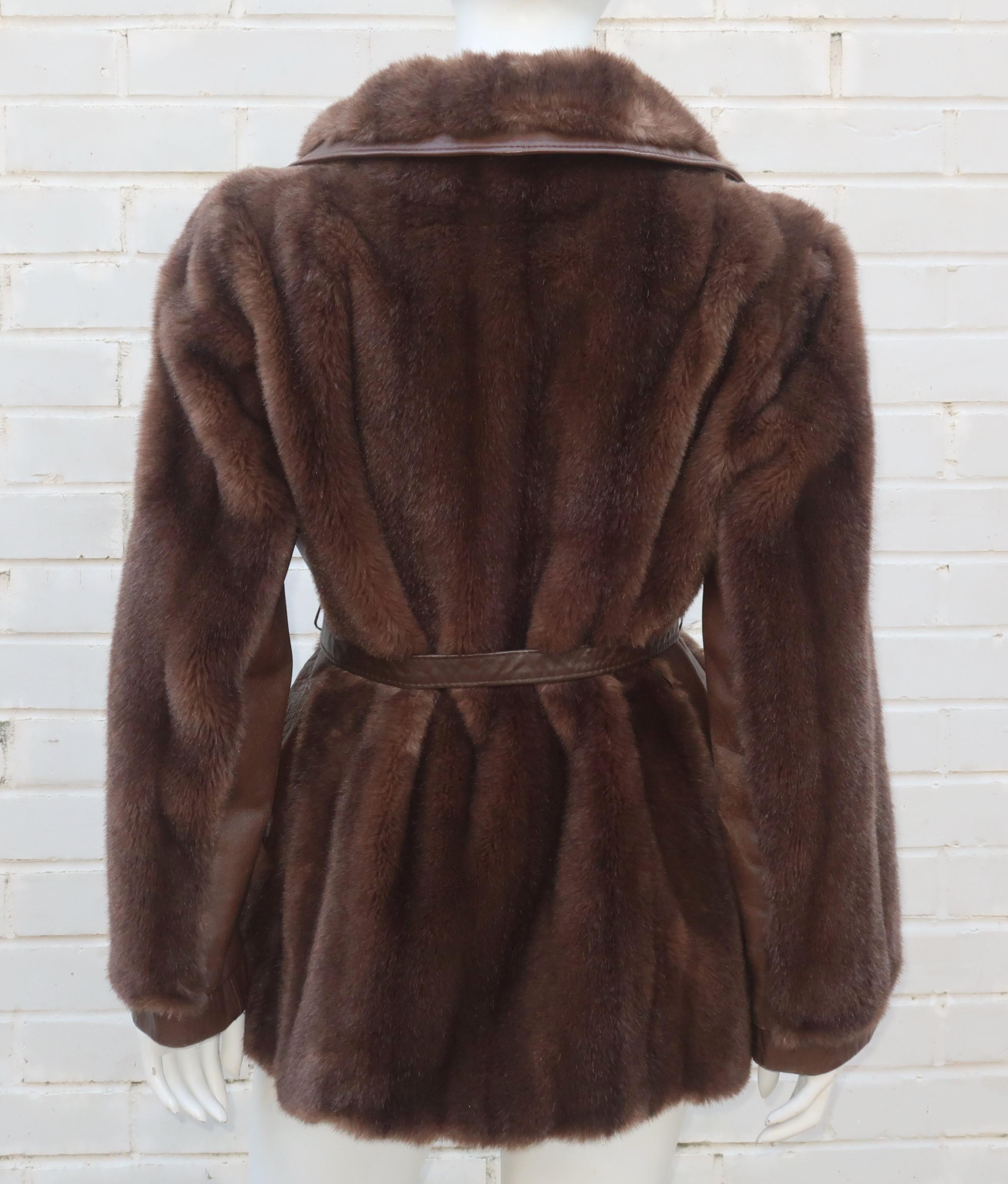 Lilli Ann Brown Faux Fur & Leather Jacket, 1960's 3