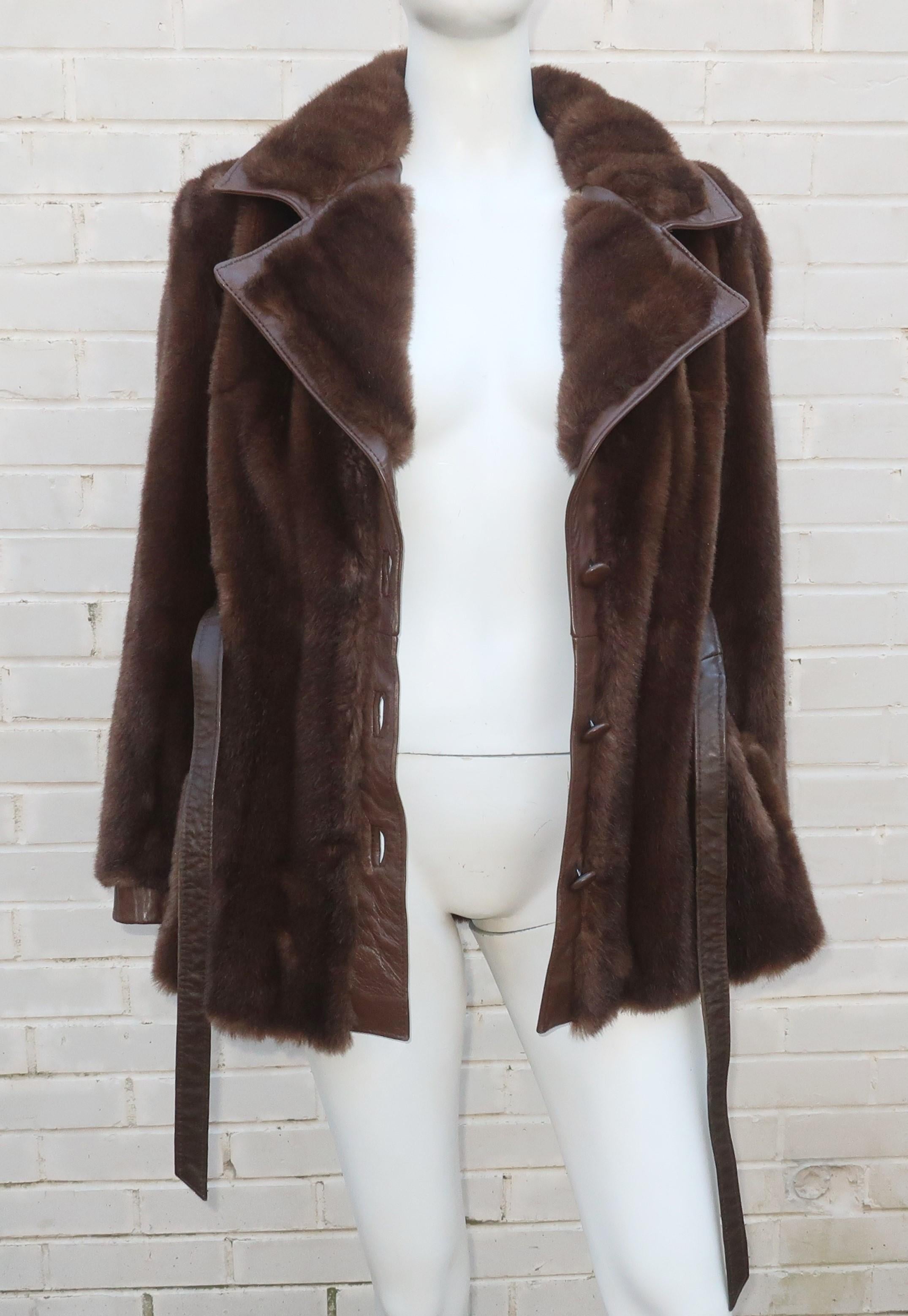 Lilli Ann Brown Faux Fur & Leather Jacket, 1960's 4