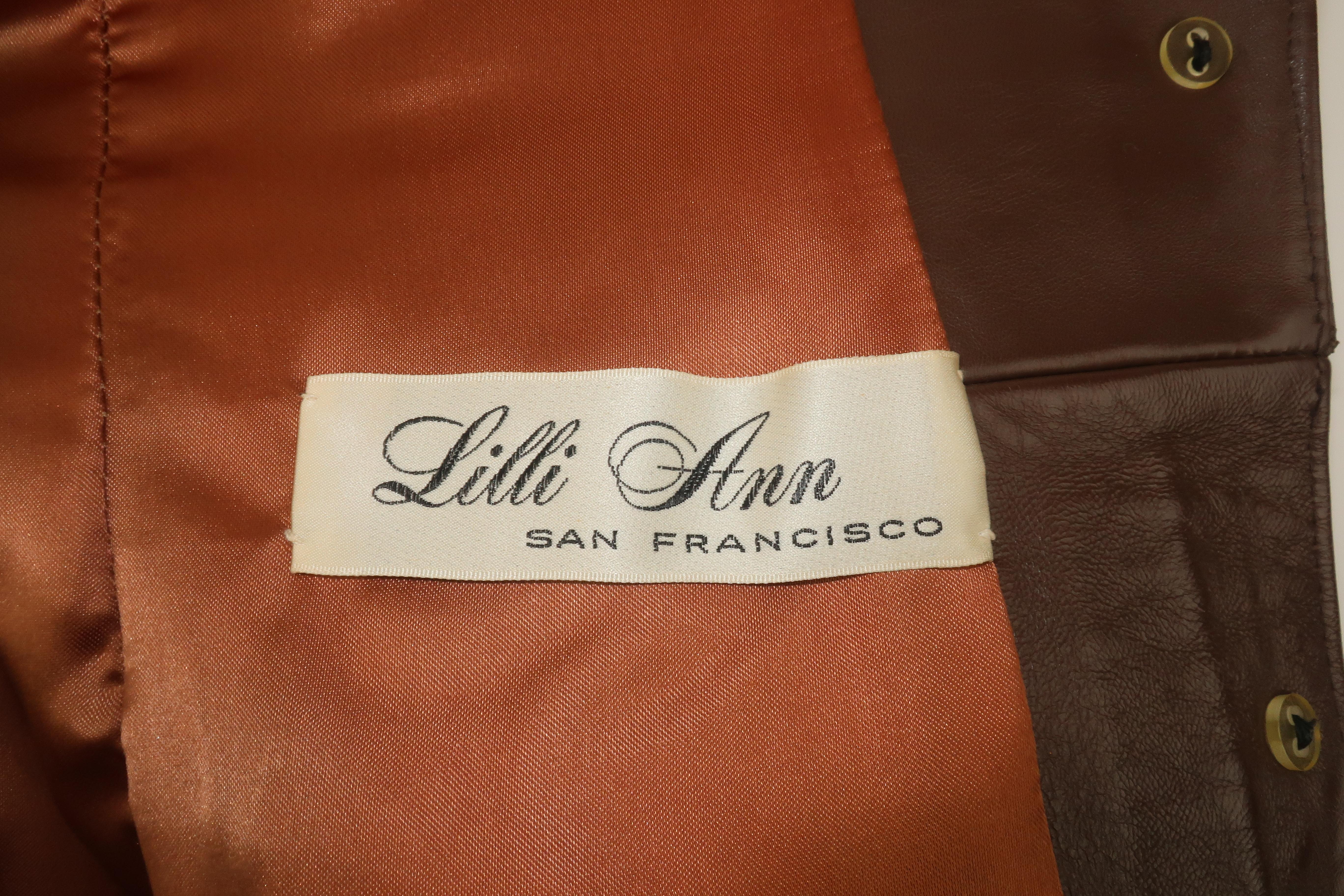 Lilli Ann Brown Faux Fur & Leather Jacket, 1960's 5