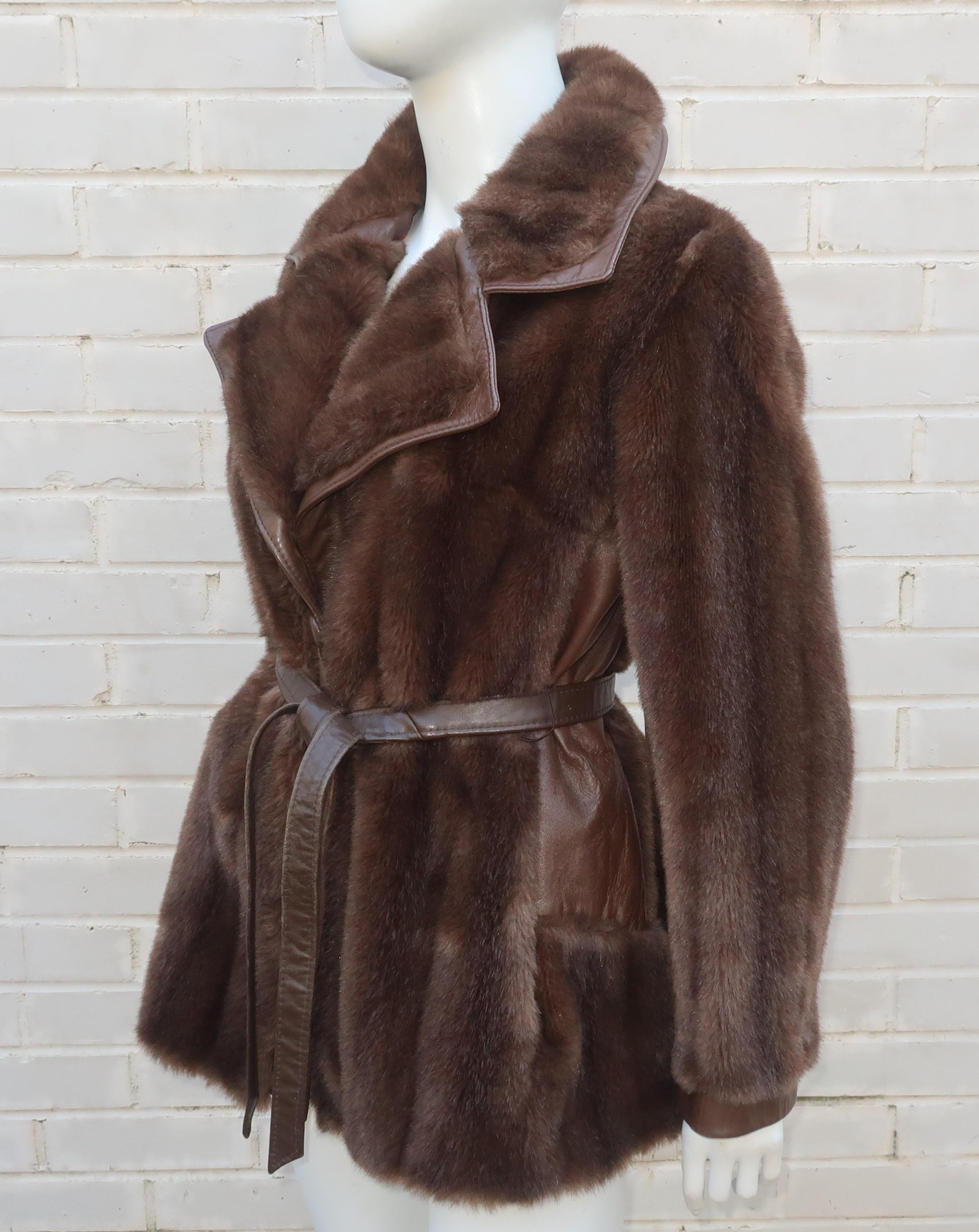 Lilli Ann Brown Faux Fur & Leather Jacket, 1960's 1