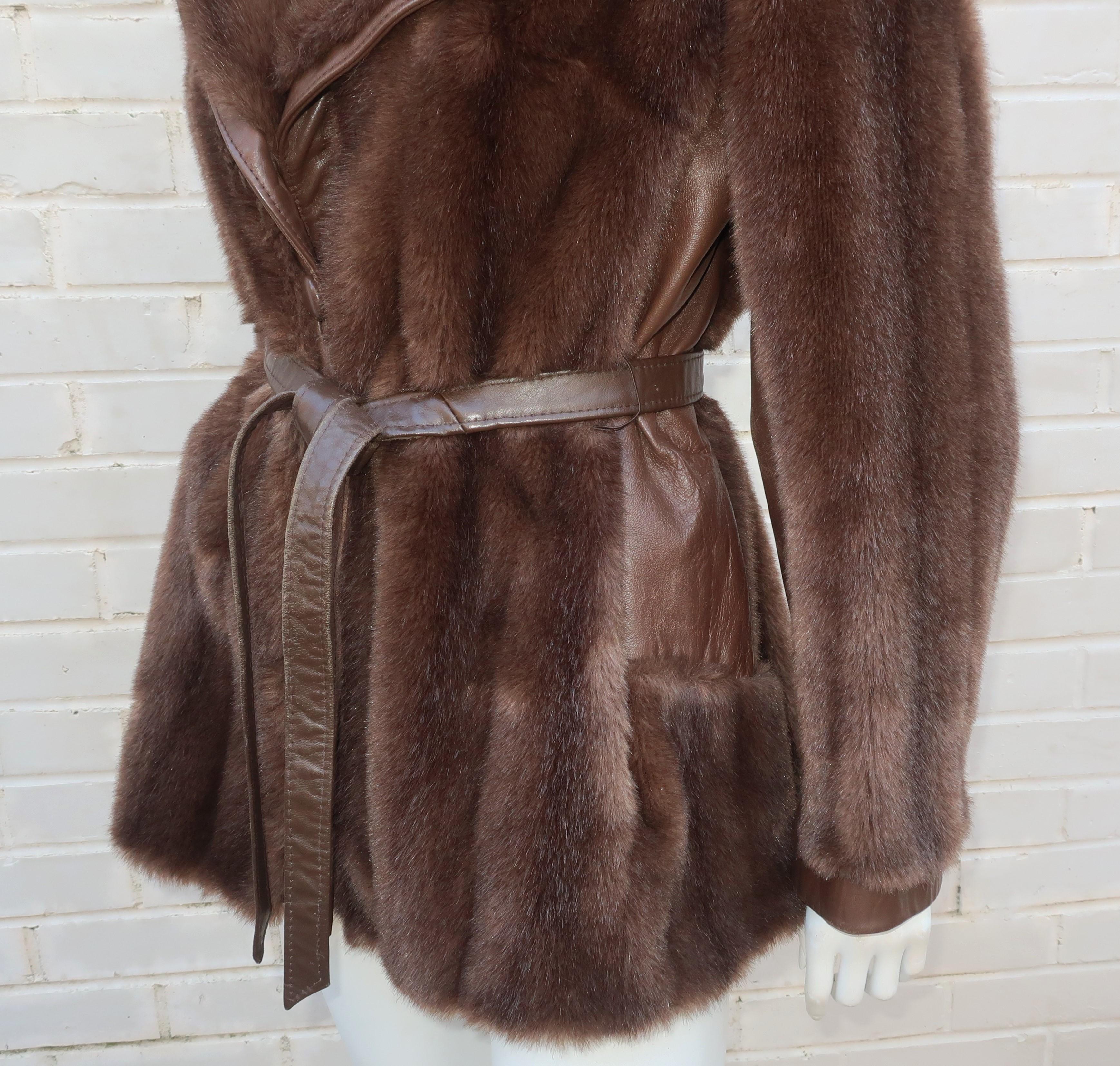 Lilli Ann Brown Faux Fur & Leather Jacket, 1960's 2