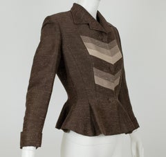 Lilli Ann Brown Silk Ombré Chevron Stripe Peplum Jacket – S, early 1950s