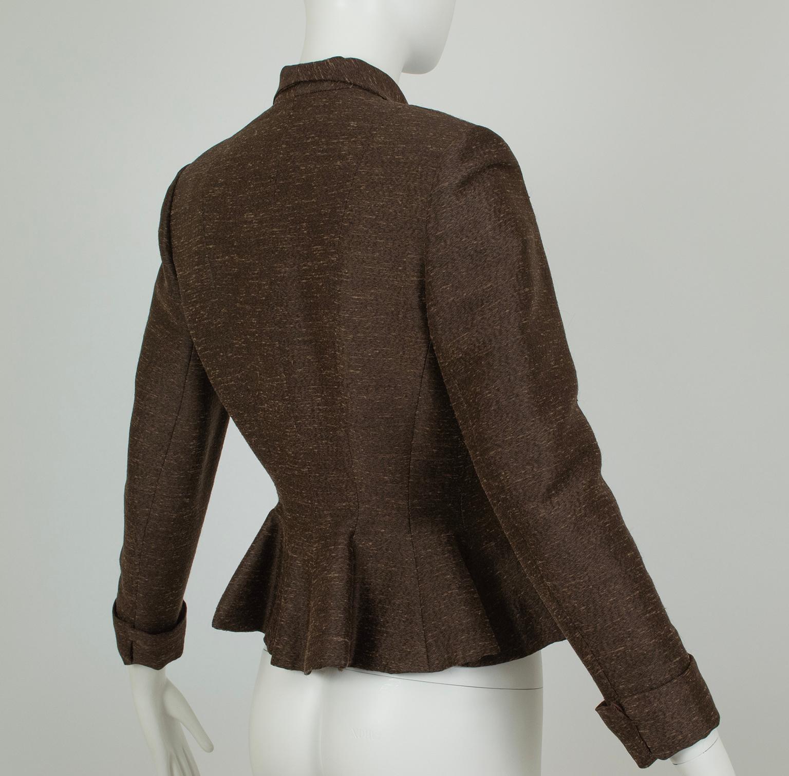 Black Lilli Ann Brown Silk Ombré Chevron Stripe Peplum Jacket – S, early 1950s For Sale