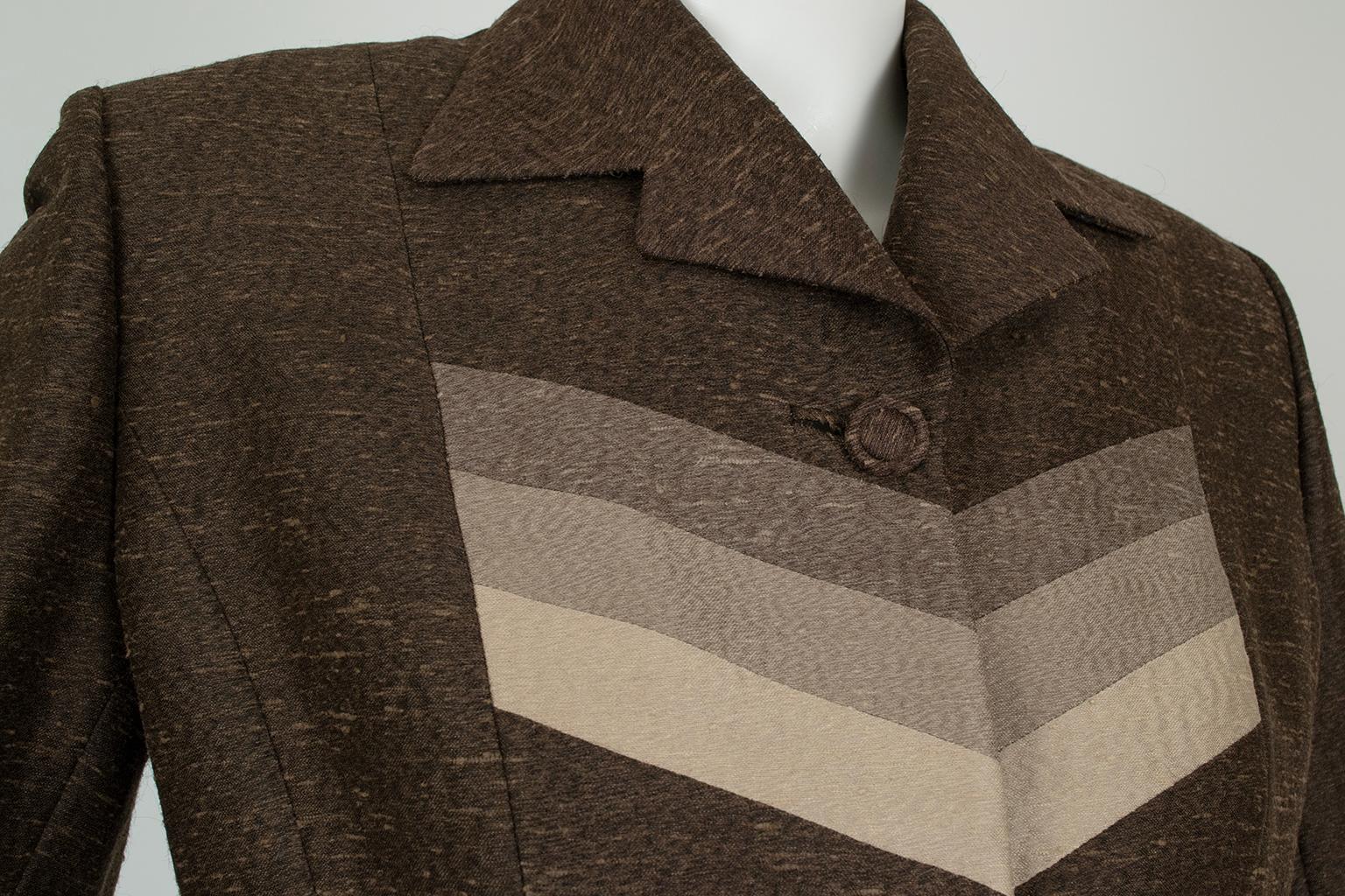 Lilli Ann Brown Silk Ombré Chevron Stripe Peplum Jacket – S, early 1950s For Sale 1