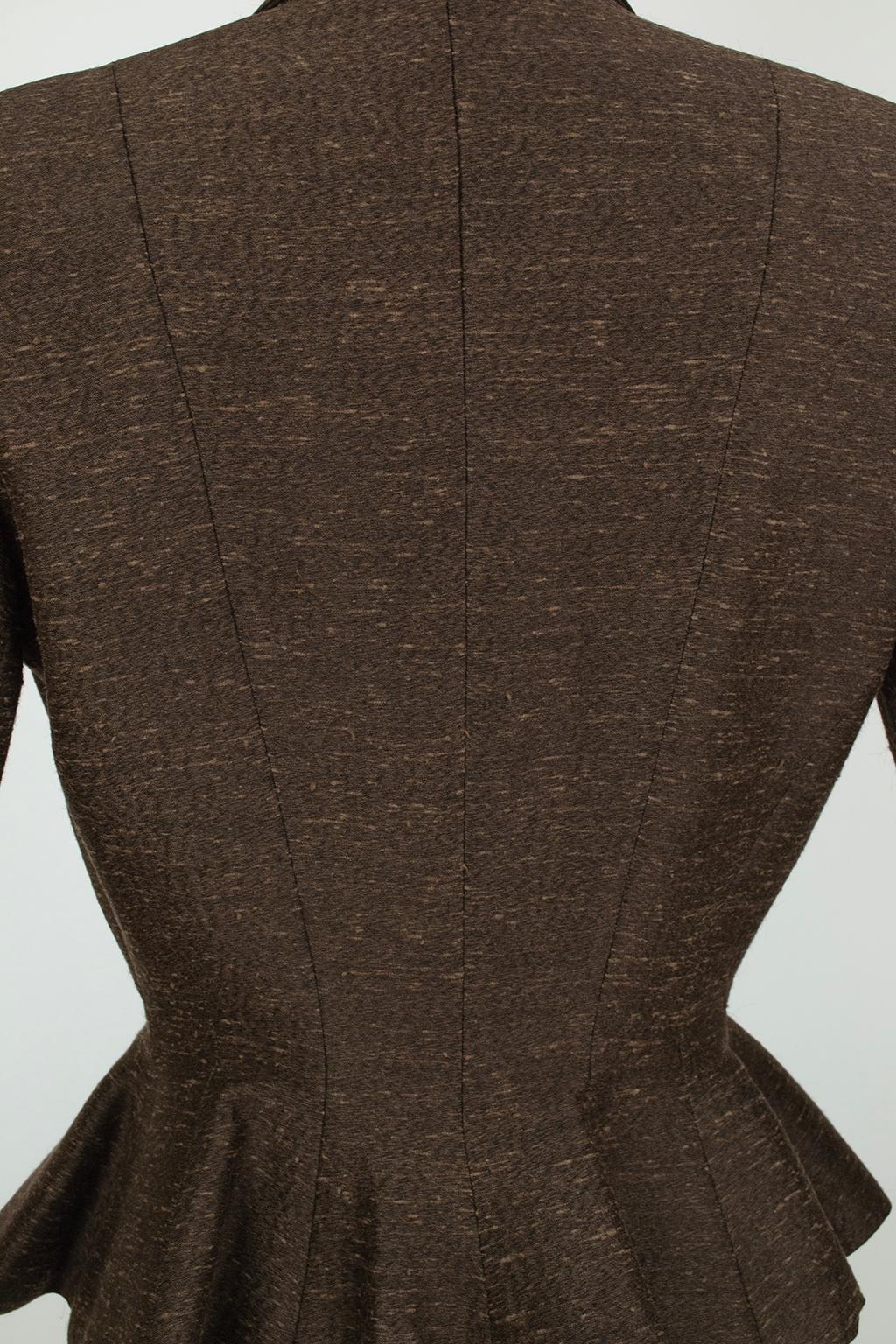 Lilli Ann Brown Silk Ombré Chevron Stripe Peplum Jacket – S, early 1950s For Sale 4