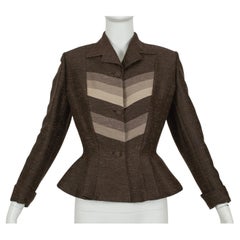 Lilli Ann Brown Silk Ombré Chevron Stripe Peplum Jacket – S, early 1950s