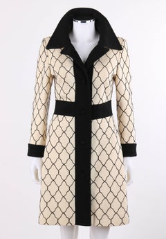 LILLI ANN Knit c.1960's Cream & Black Quatrefoil Lattice Pattern Wool Car Coat