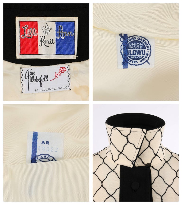LILLI ANN Knit c.1960's Cream and Black Quatrefoil Lattice Pattern Wool ...