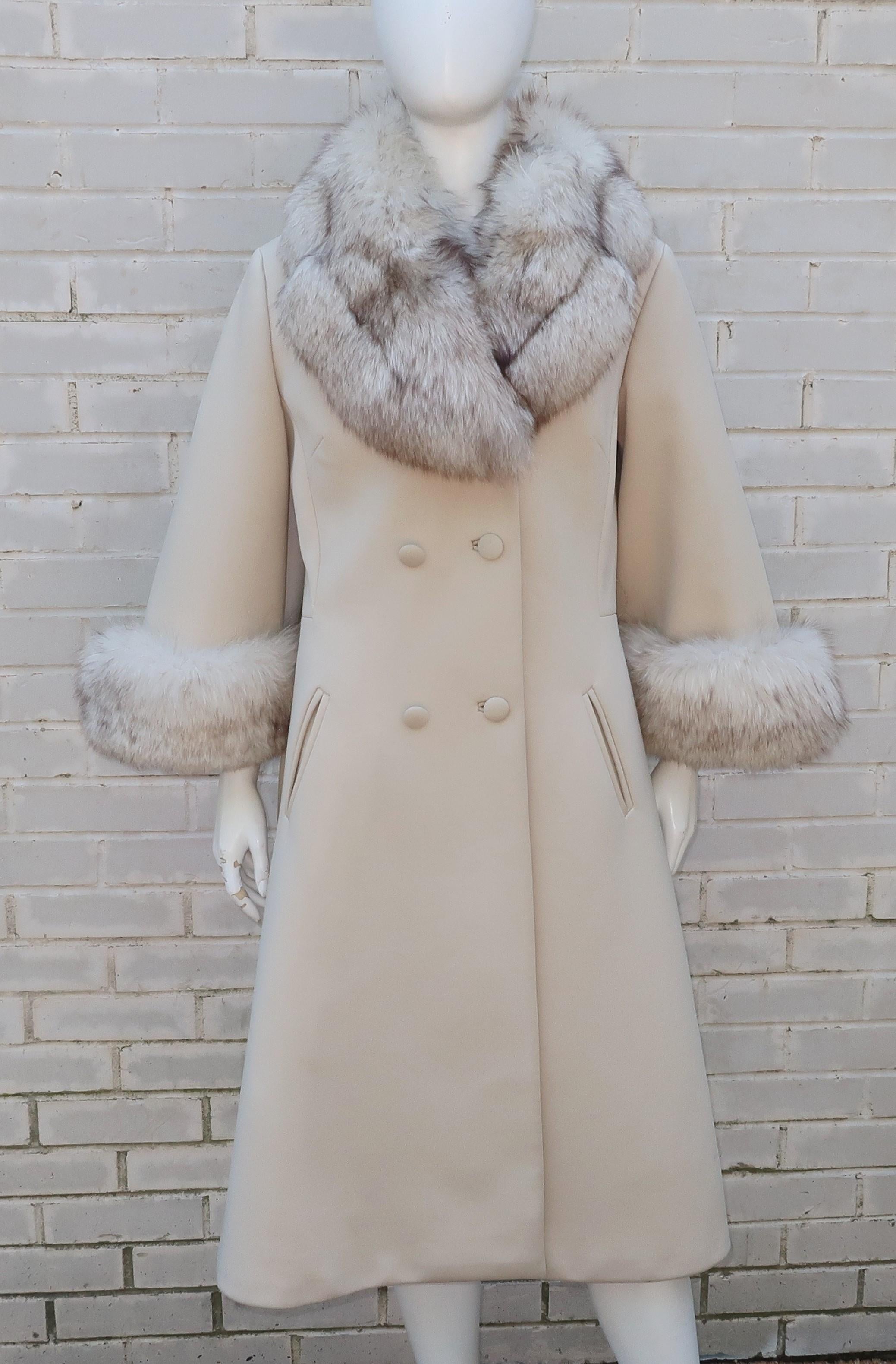 Lilli Ann Knit Coat With Fox Fur Collar & Bell Cuffs, 1960's 4