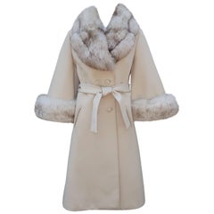 Retro Lilli Ann Knit Coat With Fox Fur Collar & Bell Cuffs, 1960's