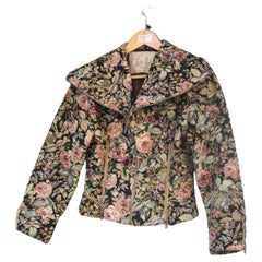 Lilli Ann late 40's black tapestry floral pattern hand embroidered beaded jacket