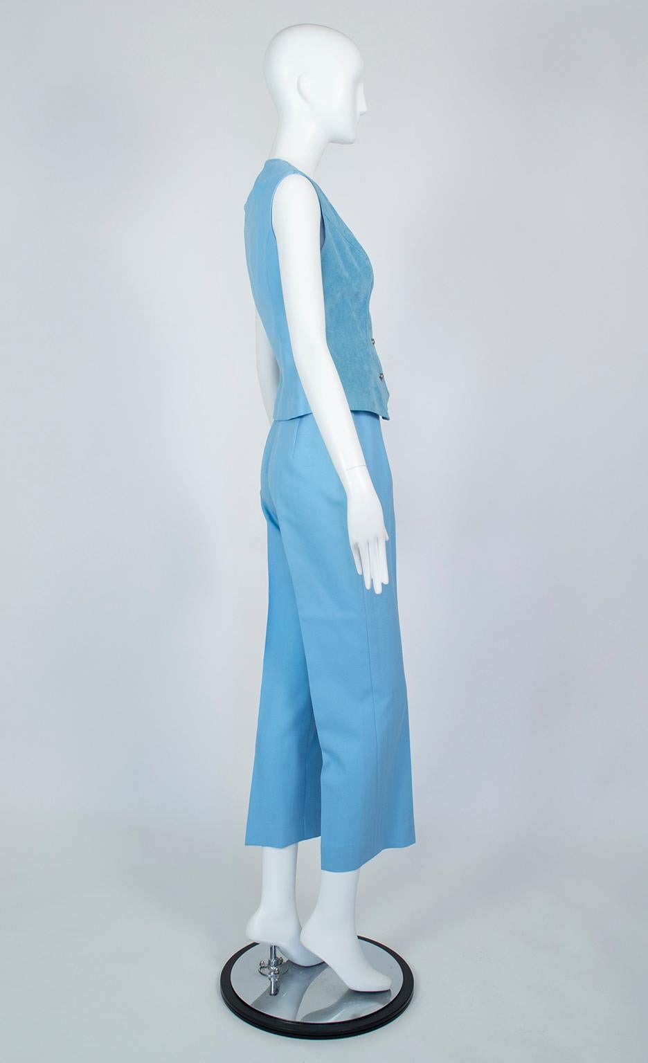 Women's Lilli Ann Paris Powder Blue 3-Piece Western Pant Suit – XS, 1970s For Sale