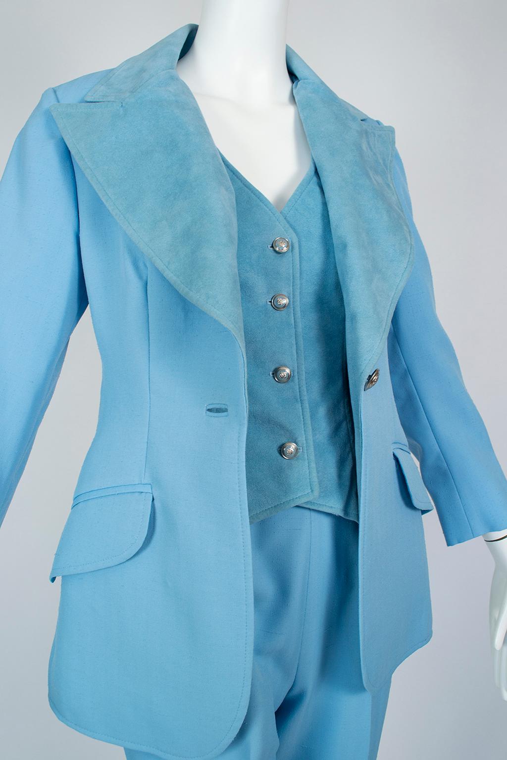 The Lilli Ann Paris Powder Blue 3-Piece Western Pant Suit - XS, 1970s en vente 4