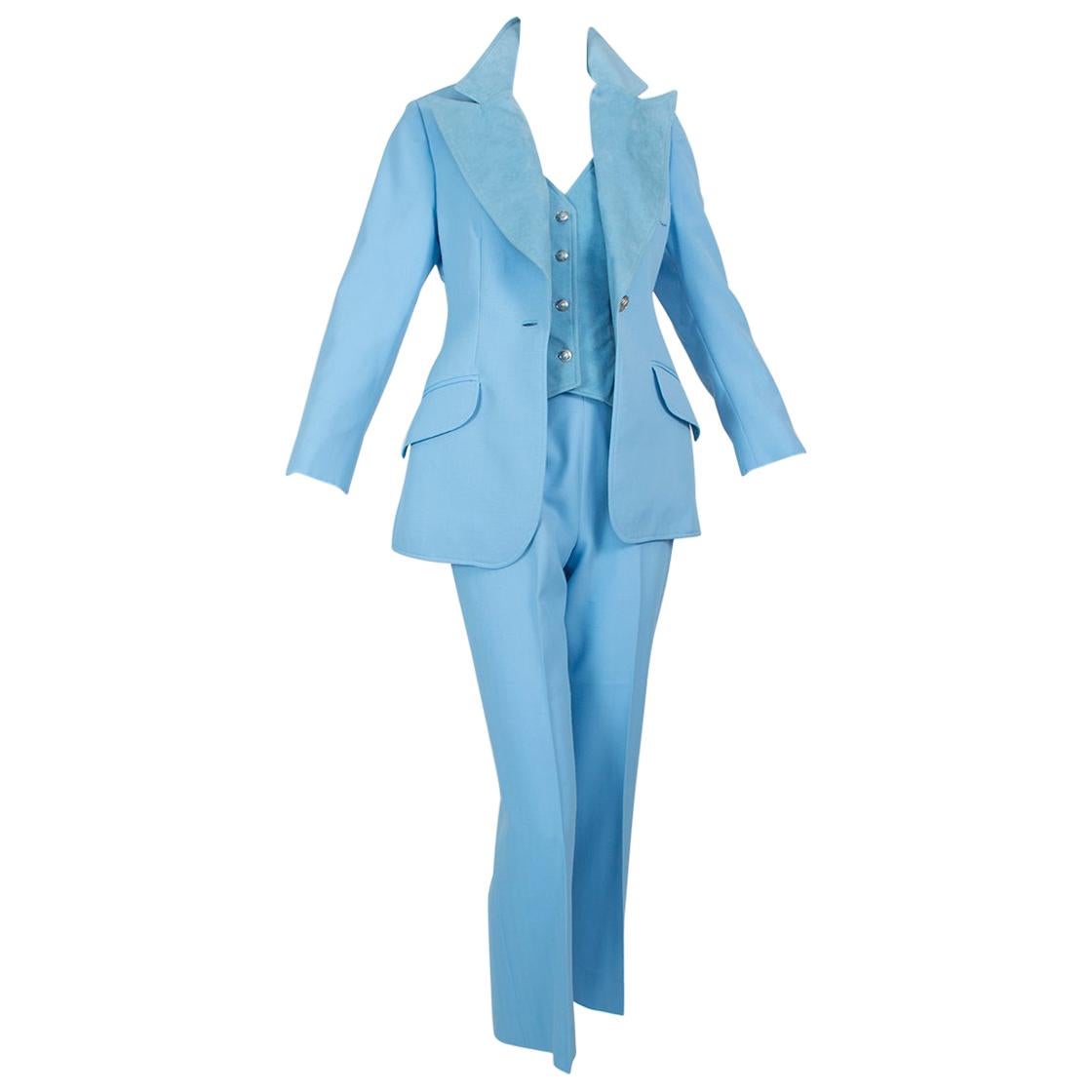 The Lilli Ann Paris Powder Blue 3-Piece Western Pant Suit - XS, 1970s en vente