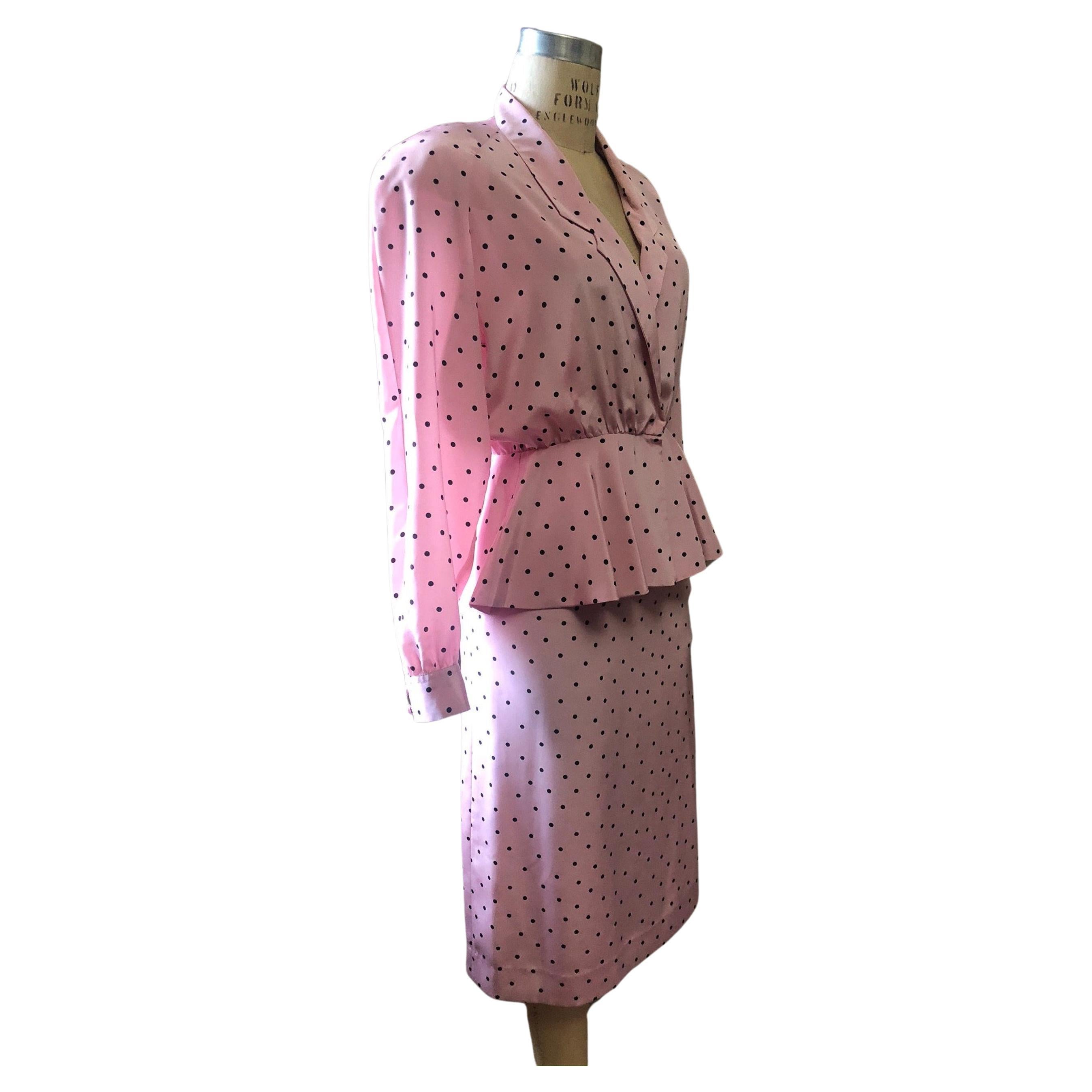 Beige Lilli Ann Polka Dot Skirt Suit, Circa 1980s For Sale