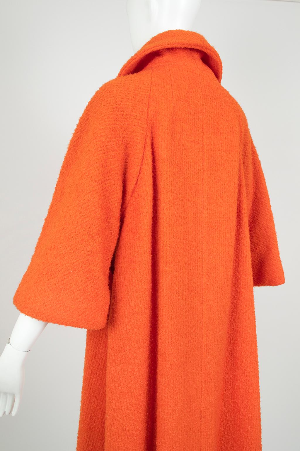 Lilli Ann Orange Bouclé ¾ Sleeve Raglan Swing Coat – L, 1960s For Sale 5