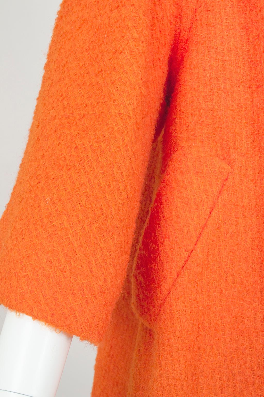 Lilli Ann Orange Bouclé ¾ Sleeve Raglan Swing Coat – L, 1960s For Sale 8