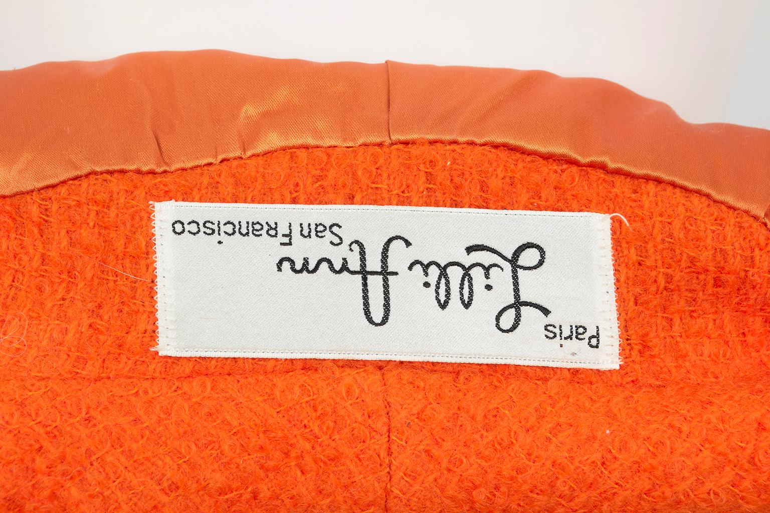 Lilli Ann Orange Bouclé ¾ Sleeve Raglan Swing Coat – L, 1960s For Sale 9