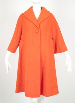 Lilli Ann Orange Bouclé ¾ Sleeve Raglan Swing Coat – L, 1960s