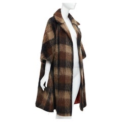 LILLI ANN Vintage brown checked mohair wide sleeve long overcoat