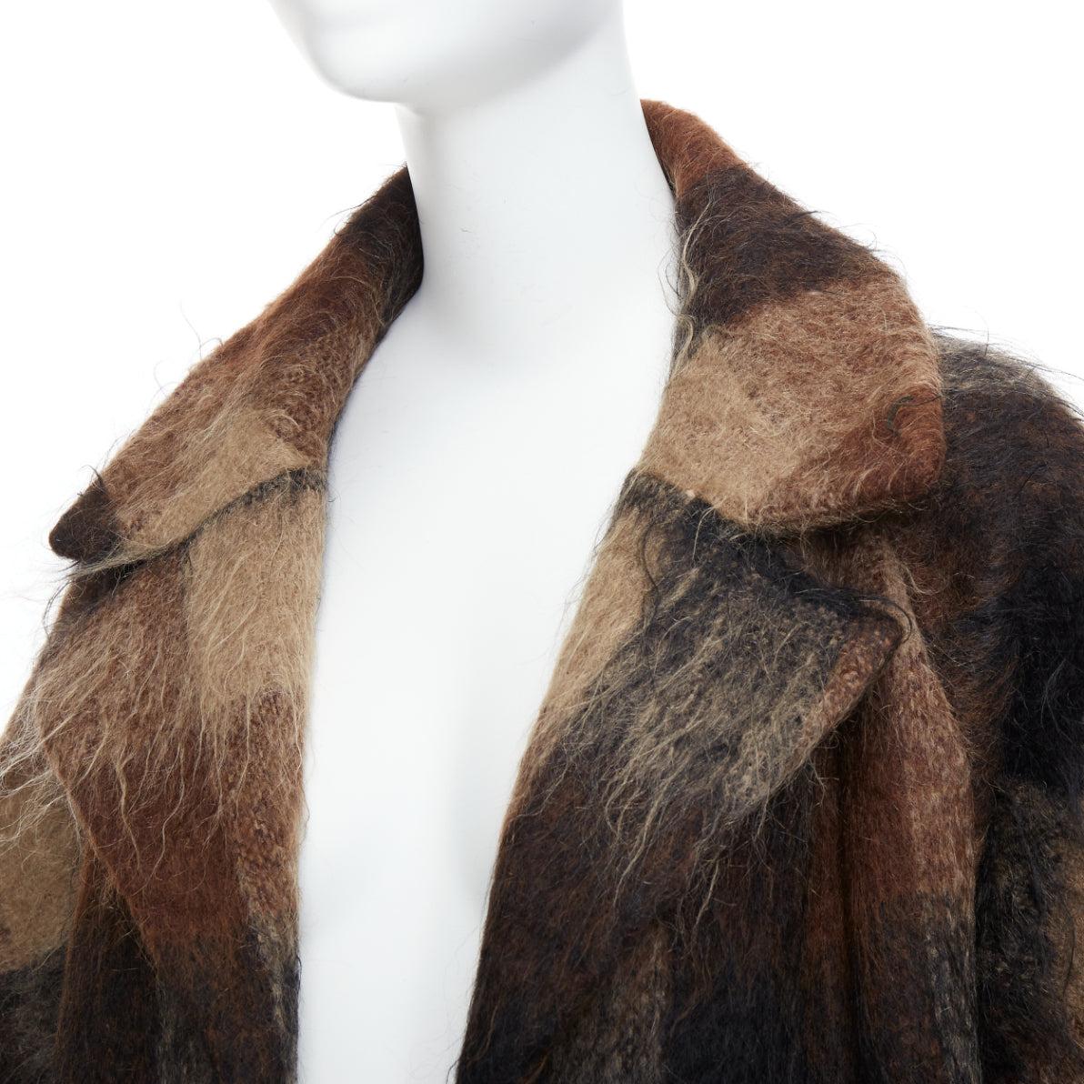Black LILLI ANN Vintage brown checked mohair wide sleeve long overcoat For Sale