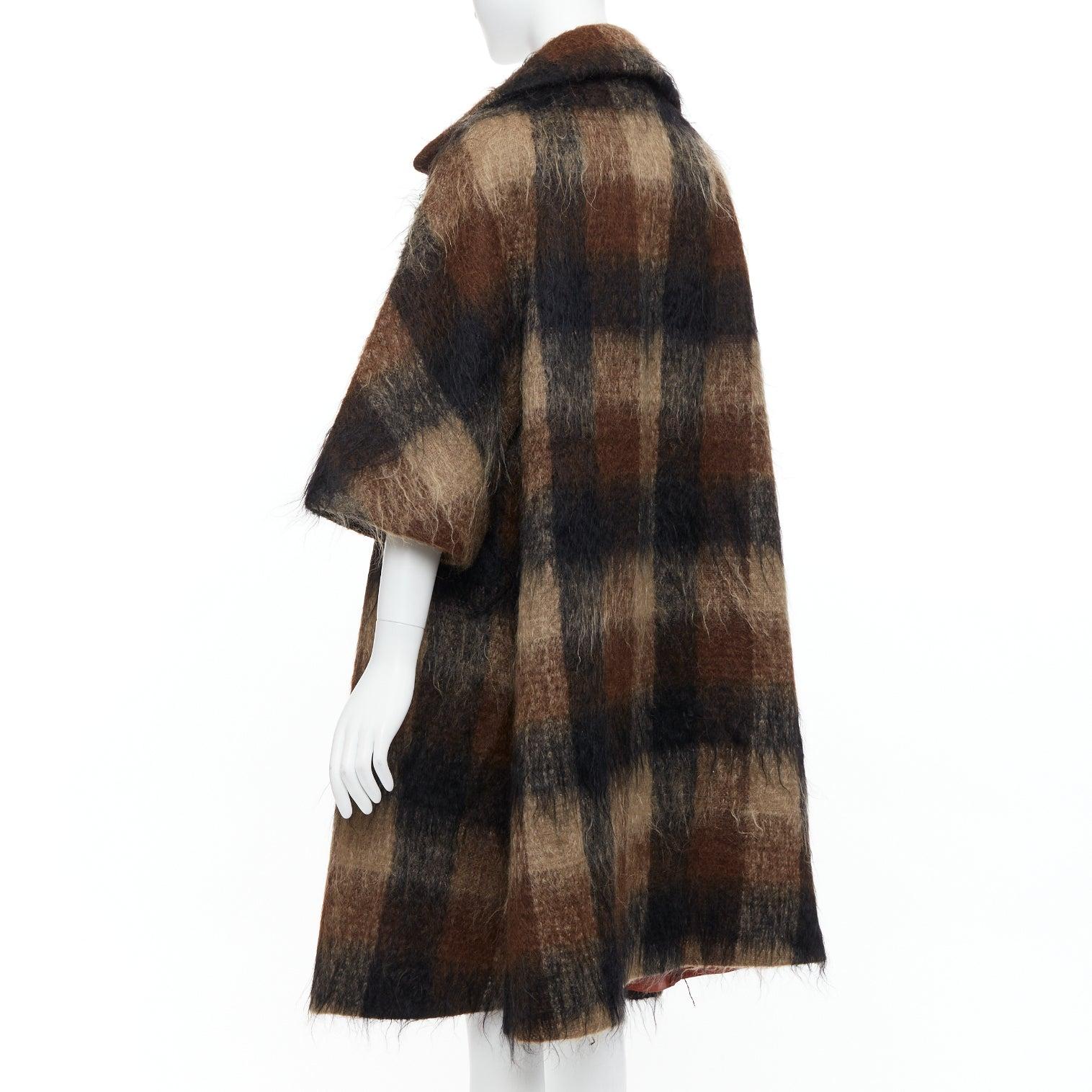 LILLI ANN Vintage brown checked mohair wide sleeve long overcoat For Sale 1