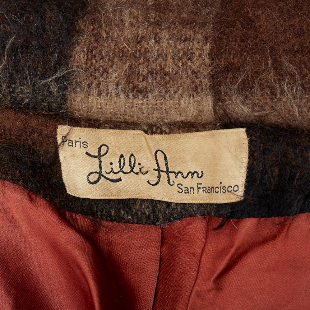 LILLI ANN Vintage brown checked mohair wide sleeve long overcoat For Sale 3