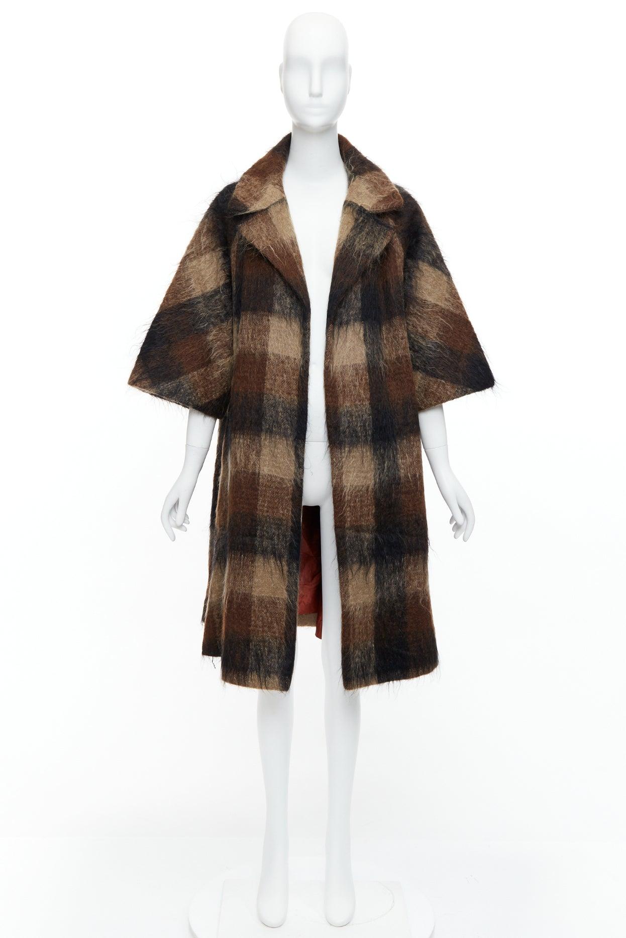 LILLI ANN Vintage brown checked mohair wide sleeve long overcoat For Sale 4