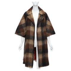 LILLI ANN Vintage brown checked mohair wide sleeve long overcoat