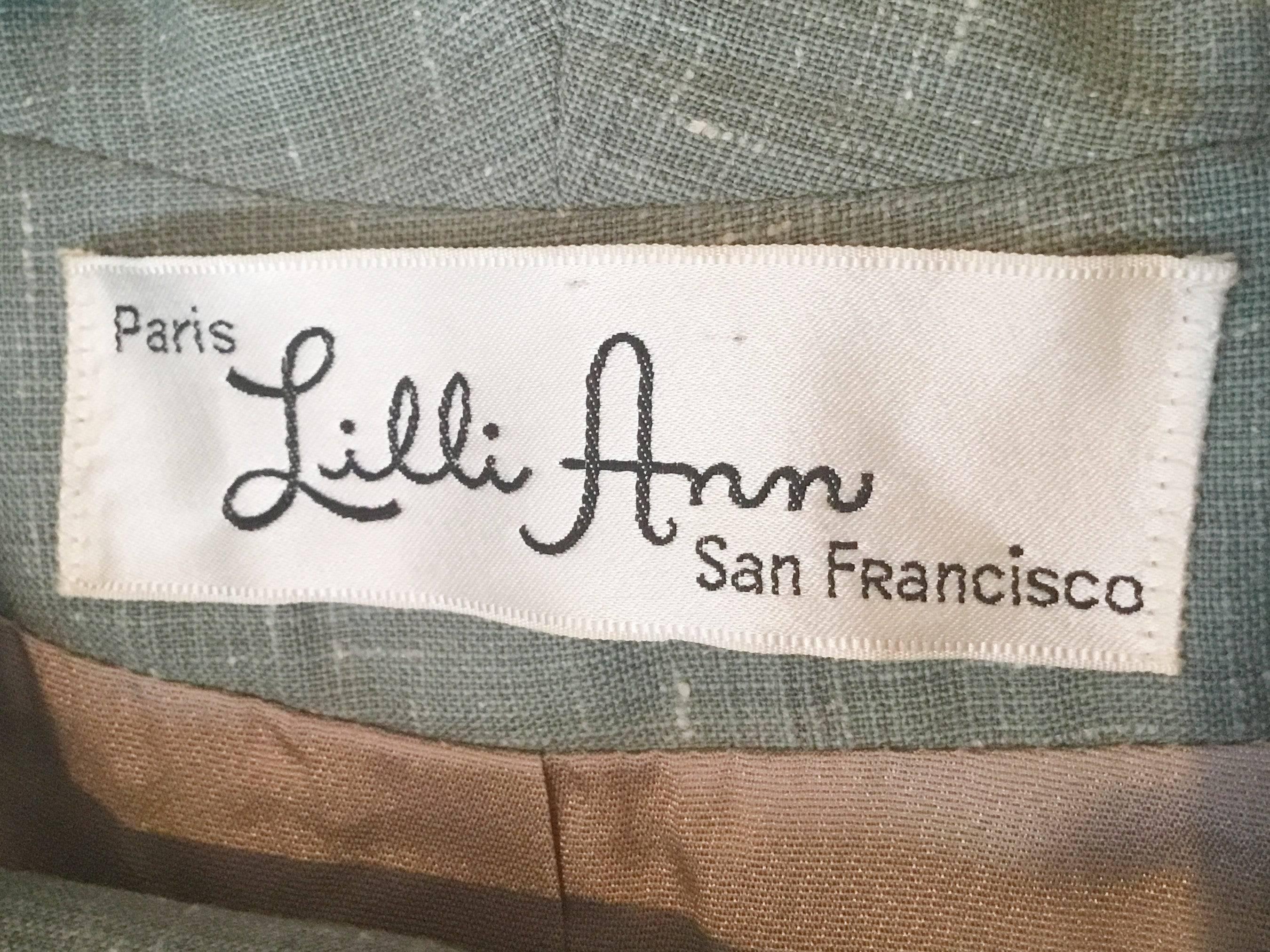 Women's Lilli Ann Vintage Grey Green Pencil Skirt Suit with Sailor Collar Circa 1950s SM For Sale