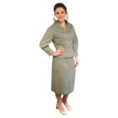 Lilli Ann Retro Grey Green Pencil Skirt Suit with Sailor Collar Circa 1950s SM