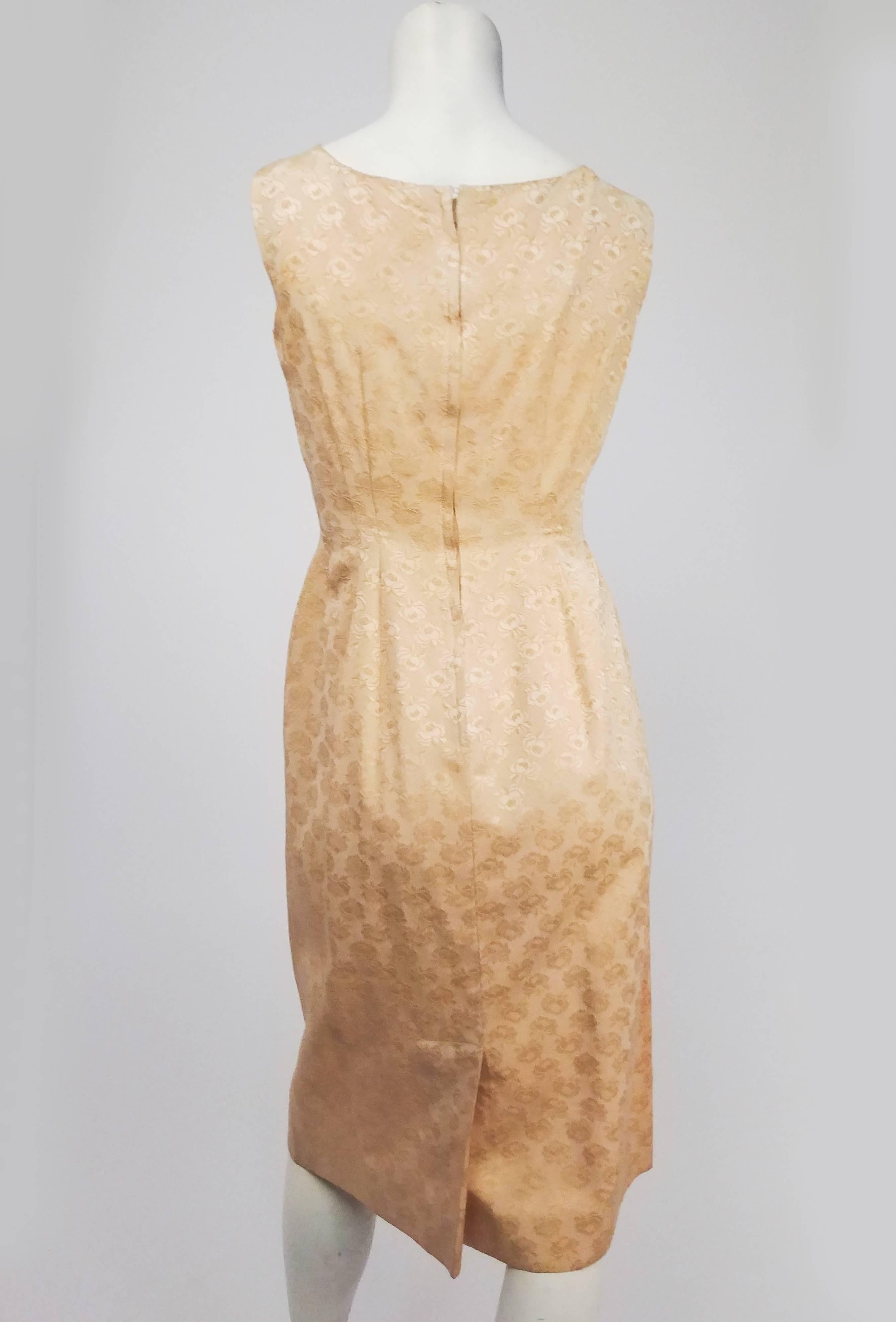 Beige Lilli Ann Yellow Rose Jacquard Cocktail Dress, 1960s For Sale