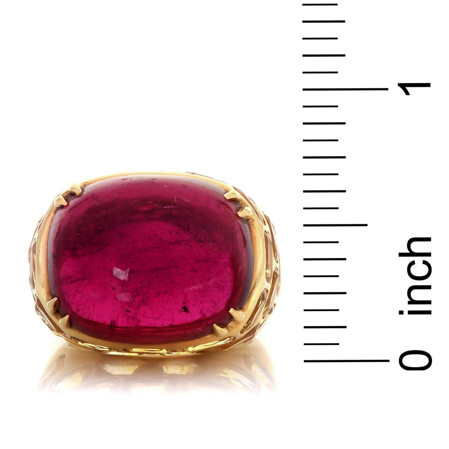 Women's or Men's Lilli Designer Raspberry Tourmaline Yellow Sapphire 18K Gold Retro Cocktail Ring For Sale