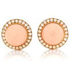 Lilli Designer Retro Diamond Pink Coral 18K Gold  Cercular Clip On Earrings