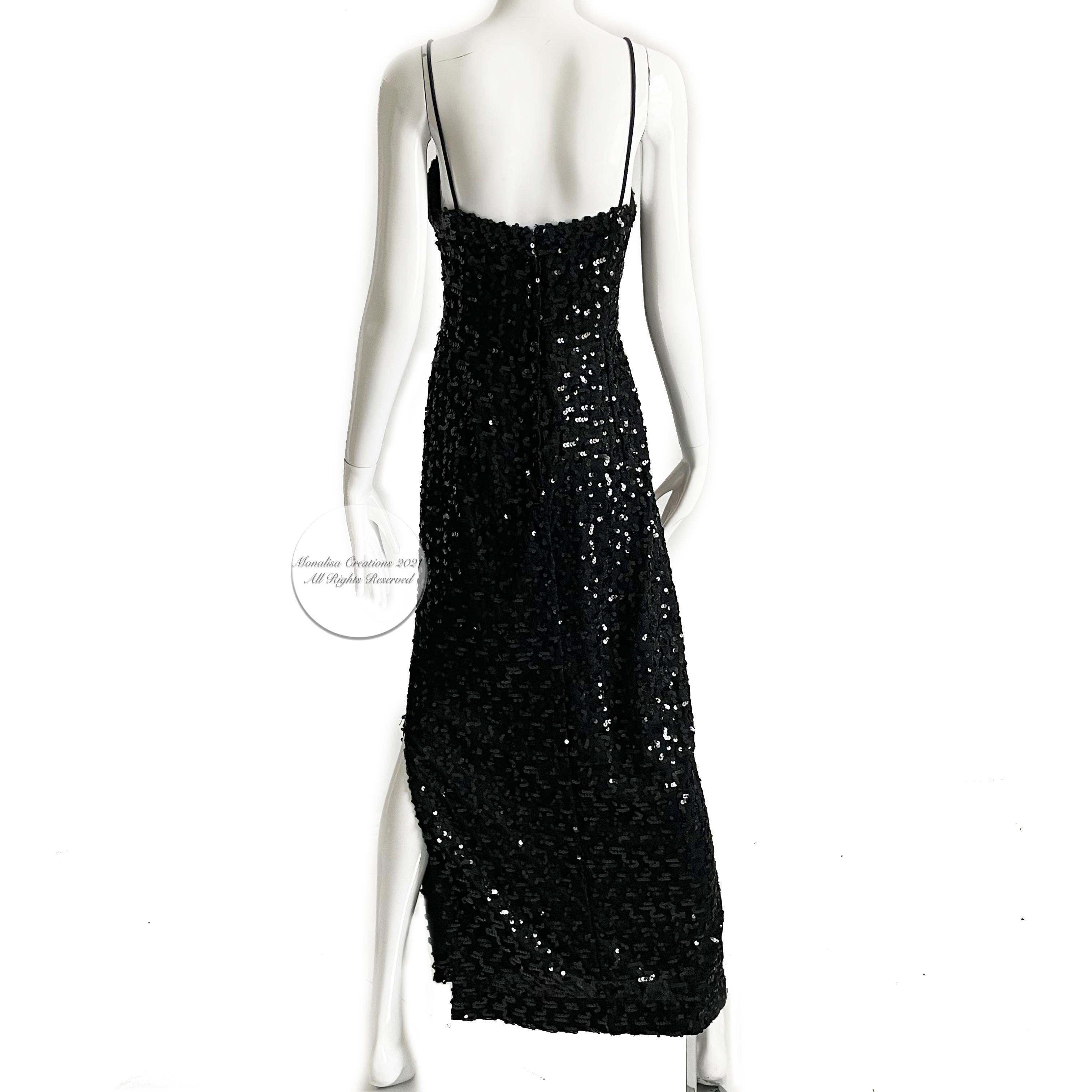 Women's Lilli Diamond Evening Gown Black Knit Sequins Sexy Formal Dress Vintage 70s
